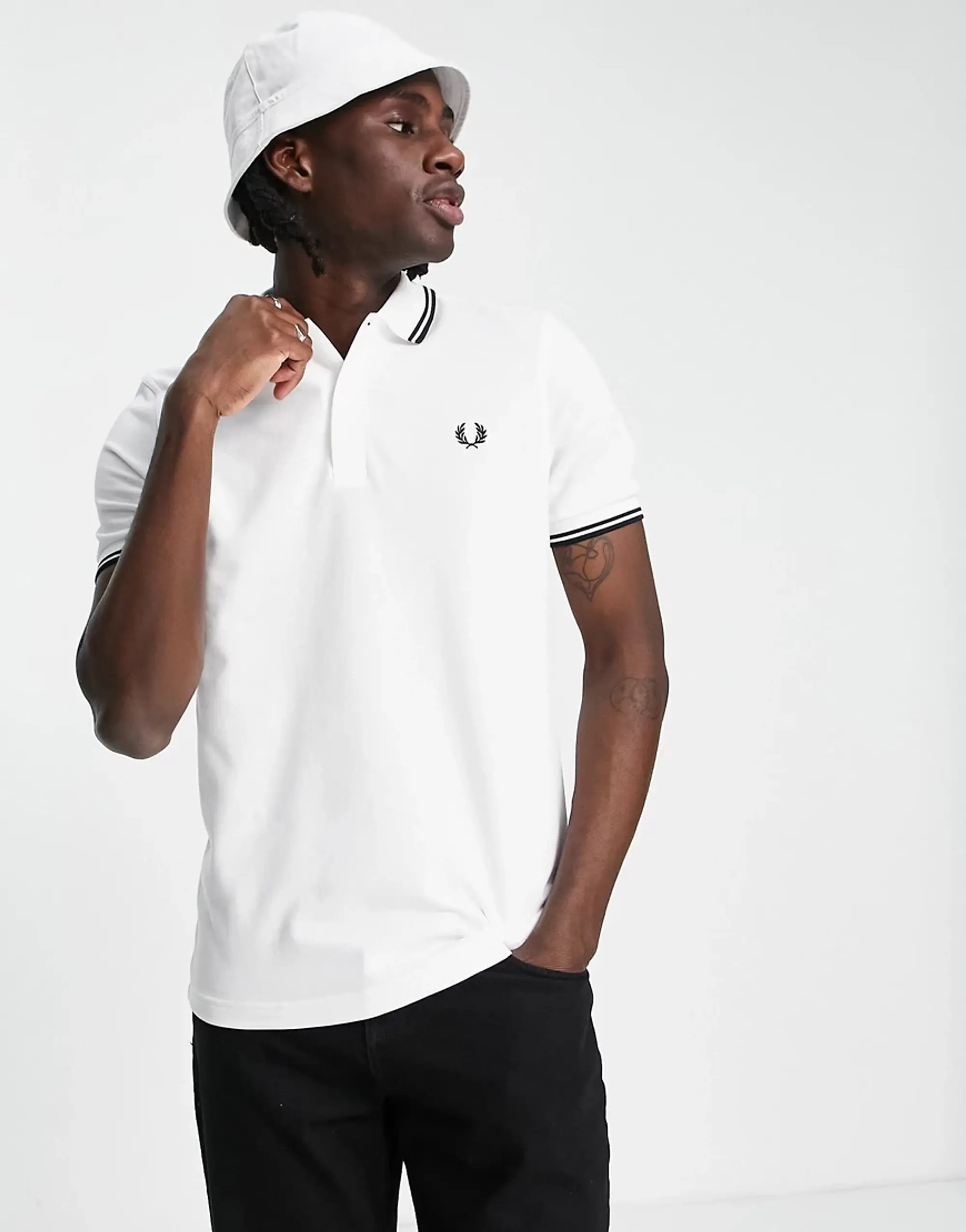 Fred Perry Tipped Polo Shirt In White