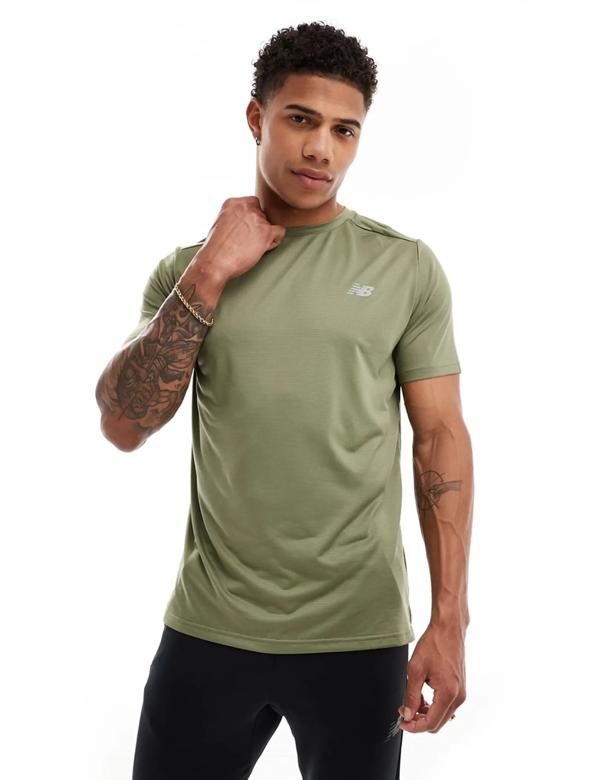 New Balance Run T-Shirt In Olive Green