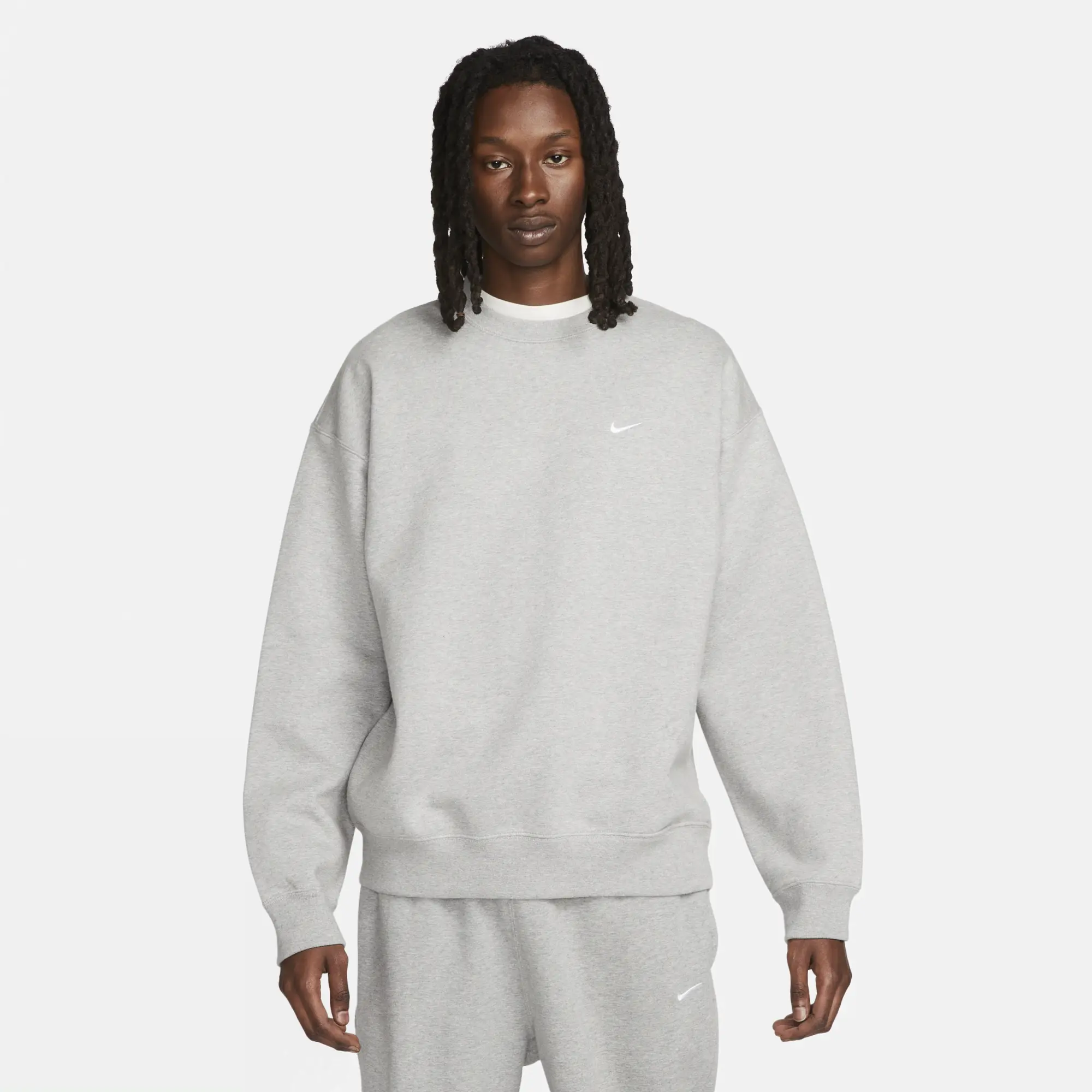 Nike Men's Solo Swoosh Fleece Crew Sweat Dark Grey Heather/White