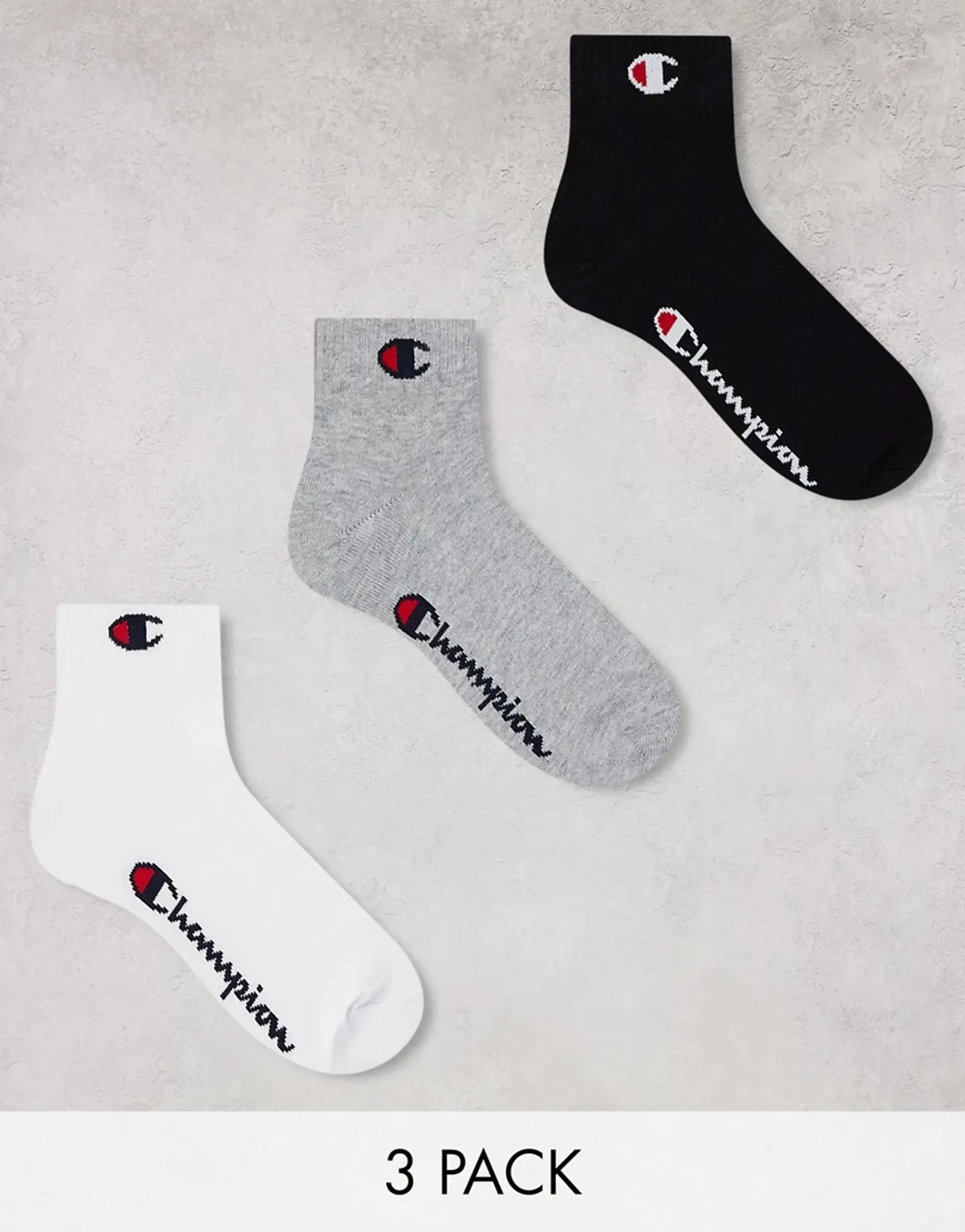 Champion 3 Pack Quarter Socks In Black White Grey-Multi