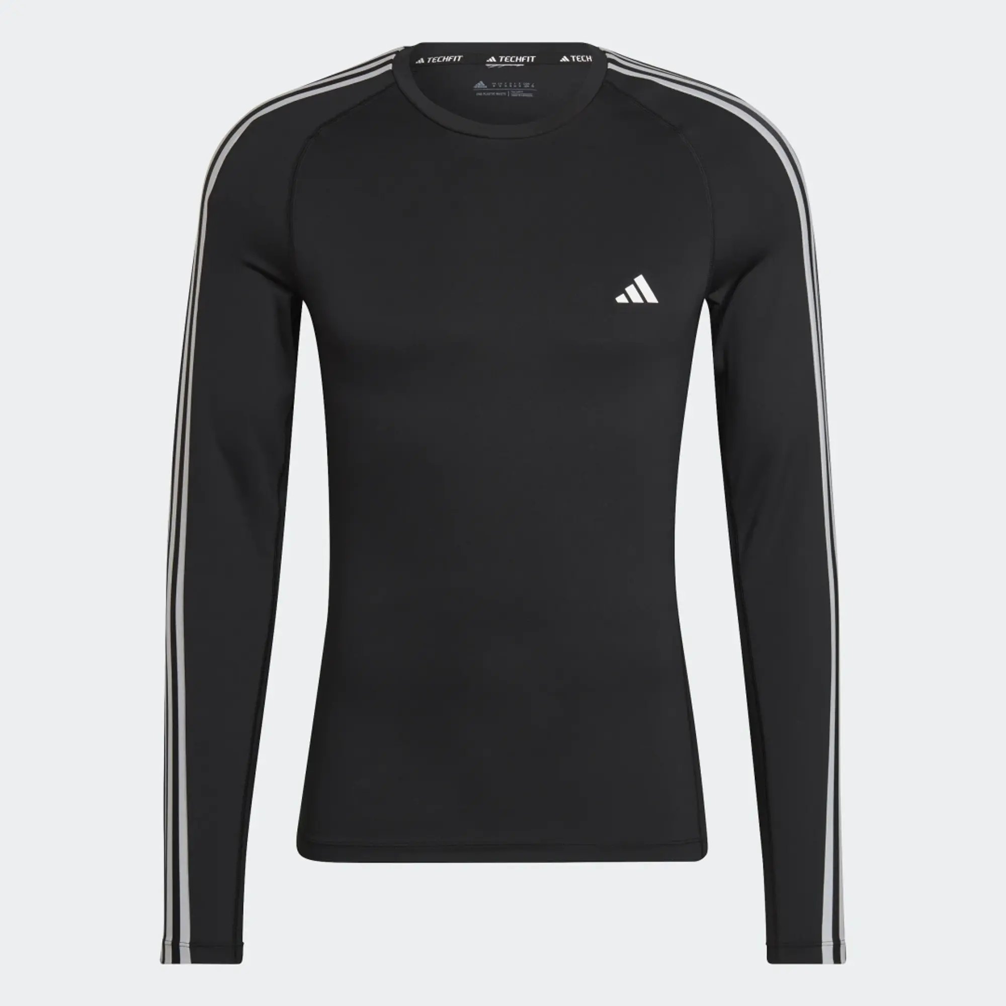 adidas Techfit 3 Stripe Long Sleeve T Shirt Mens