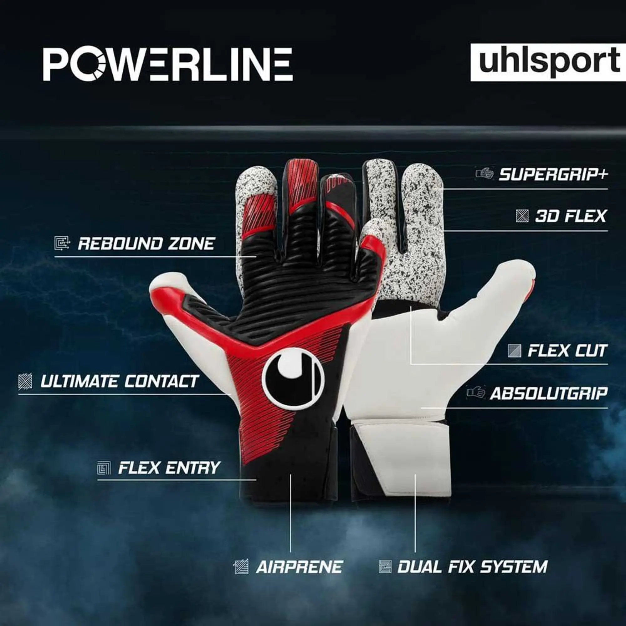 Uhlsport Goalkeeper Gloves Powerline Supergrip+ Flex Hn - ['Black', 'Red']