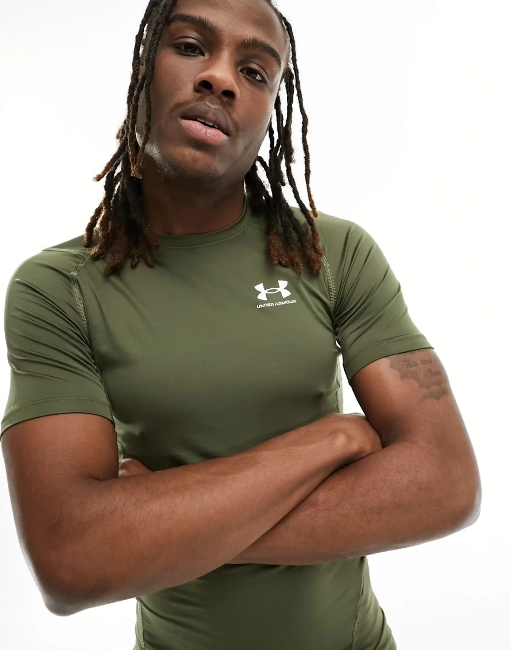 Under Armour Men's HeatGear® Short Sleeve Marine OD Green / White L
