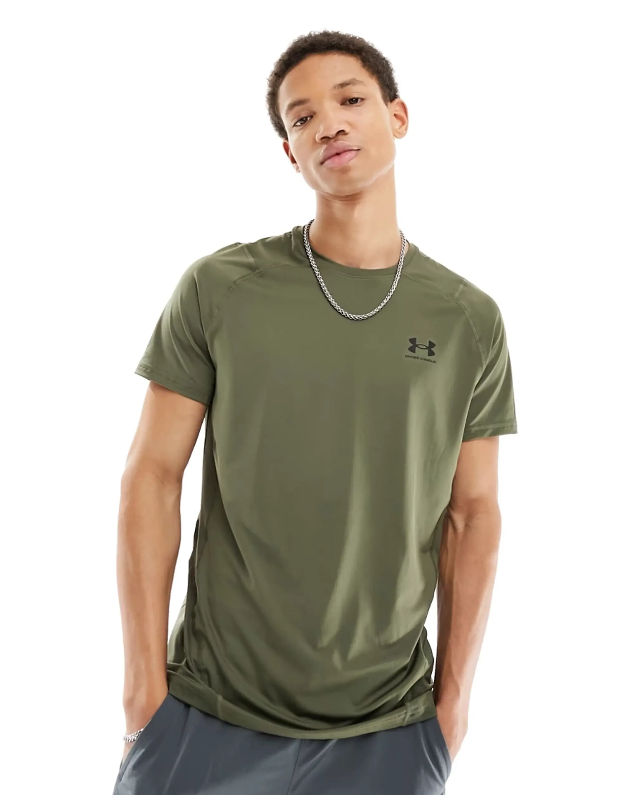 Under Armour Men's HeatGear® Fitted Short Sleeve Marine OD Green / Black S