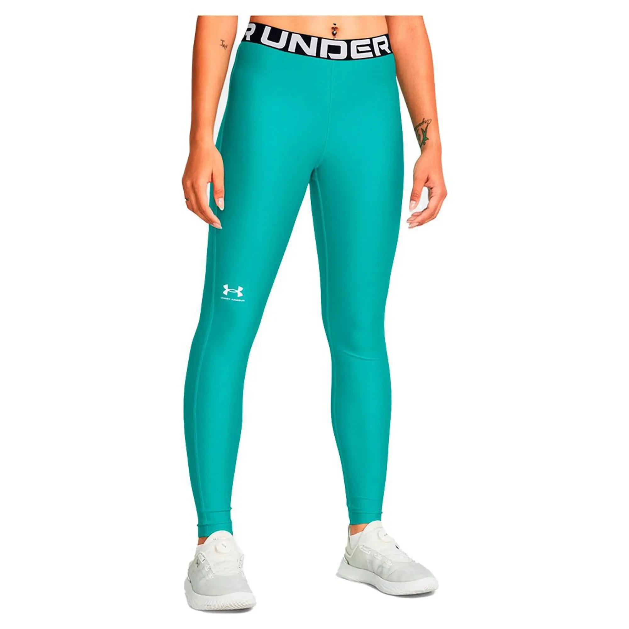 Under Armour Heat Gear Gym Leggings, Turquoise/White