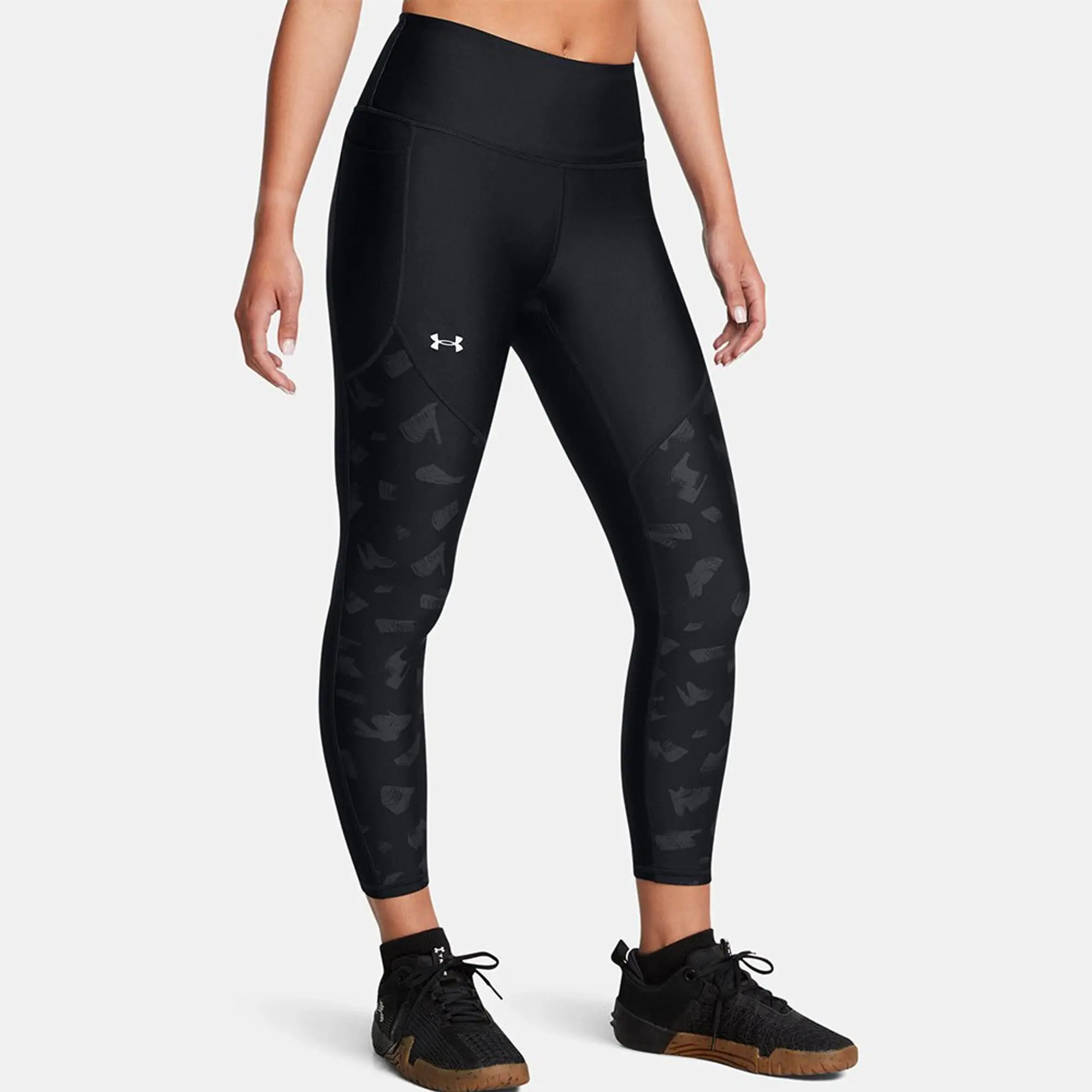 Women's  Under Armour  Tech™ Printed Panel Ankle Leggings Black / Anthracite / White XS