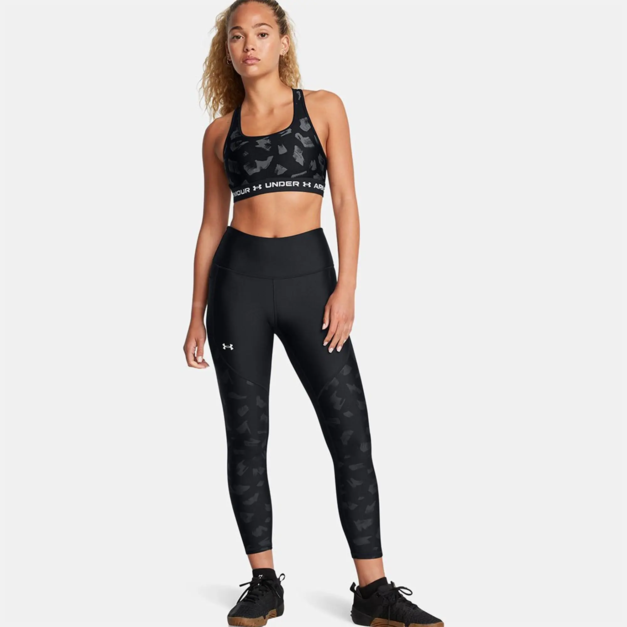 Women's  Under Armour  Tech™ Printed Panel Ankle Leggings Black / Anthracite / White XS