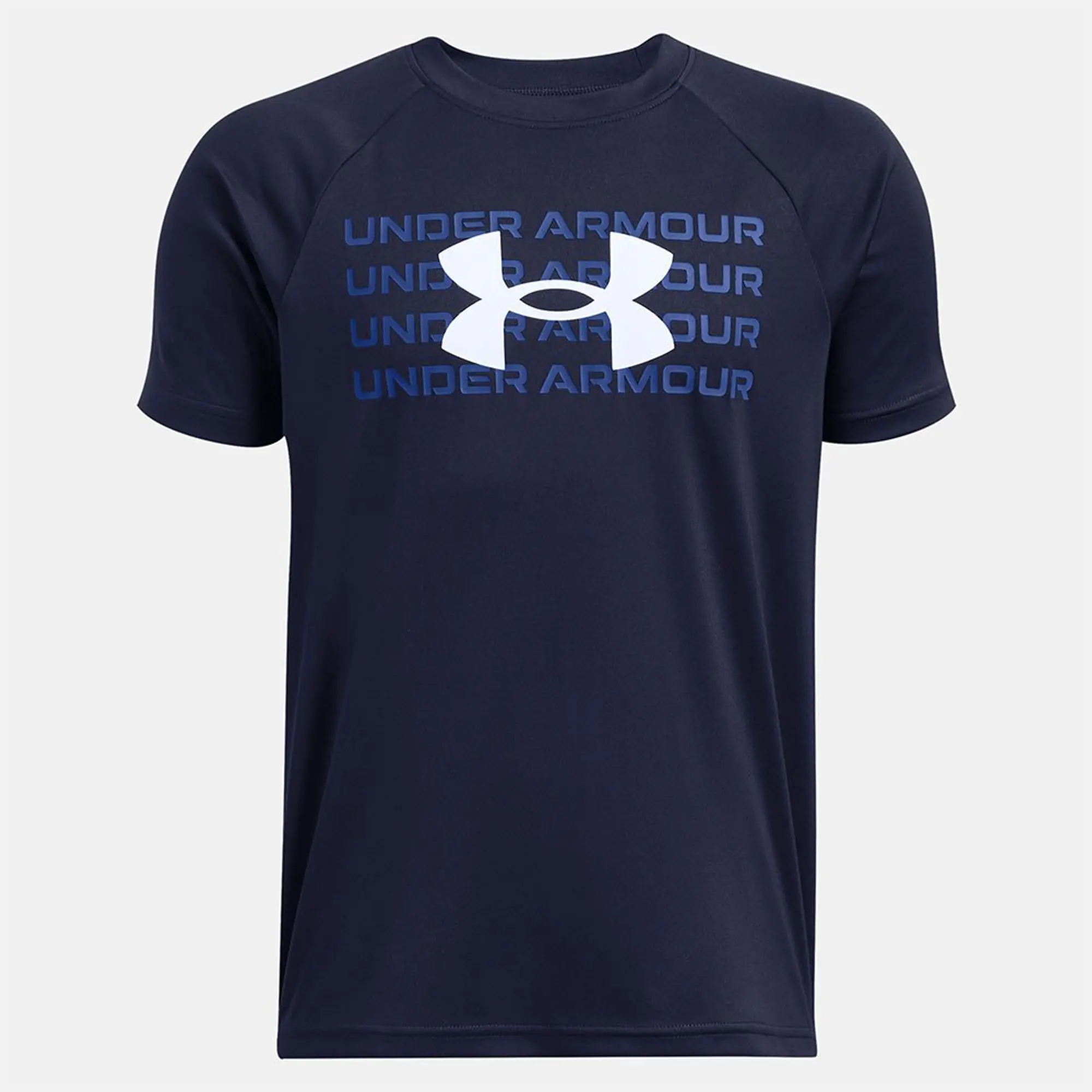 Boys'  Under Armour  Tech™ Wordmark Logo Short Sleeve Midnight Navy / Tech Blue / White YXS (48 - 50 in)