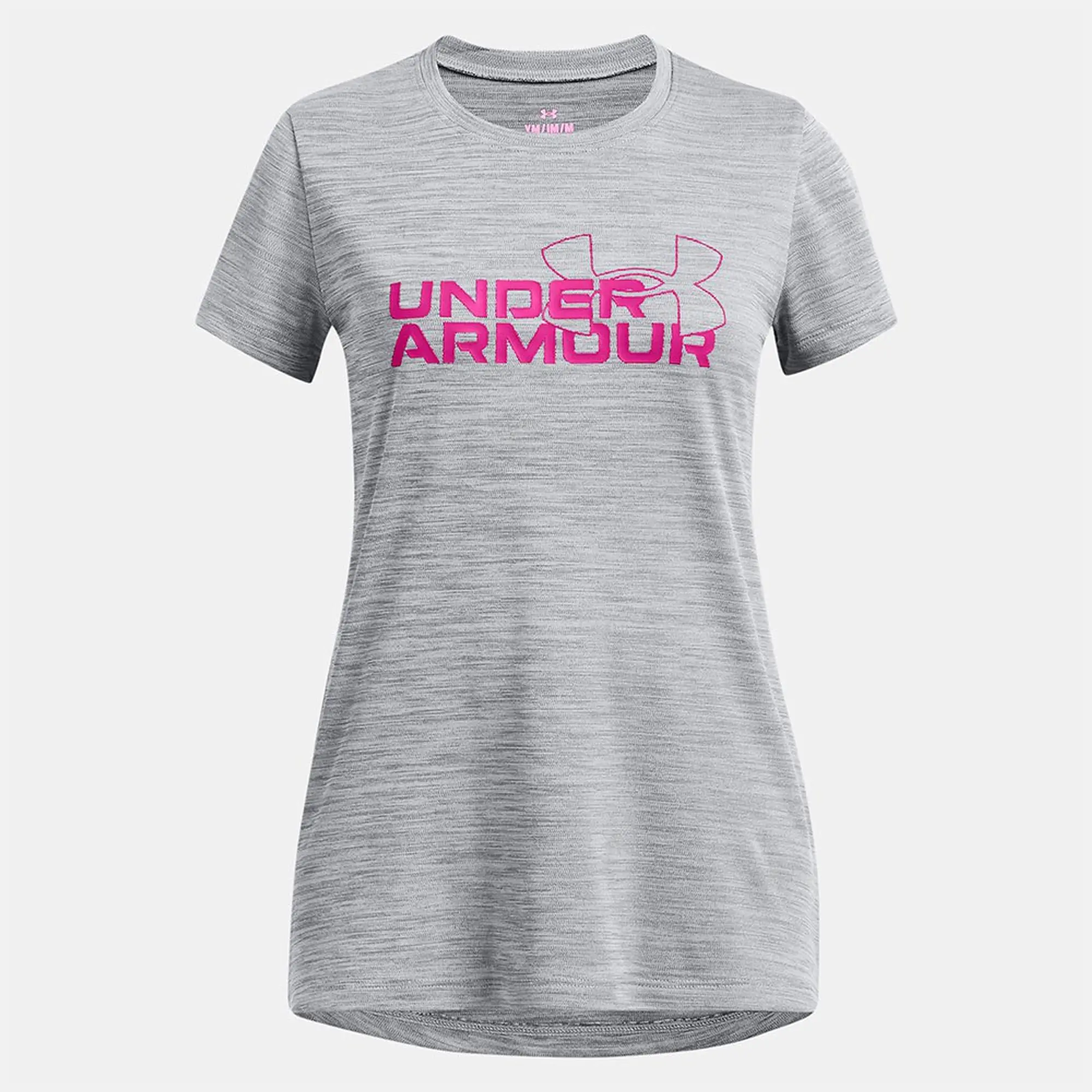 Girls'  Under Armour  Tech™ Twist Wordmark Logo Short Sleeve Black / Rebel Pink YXS (48 - 50 in)