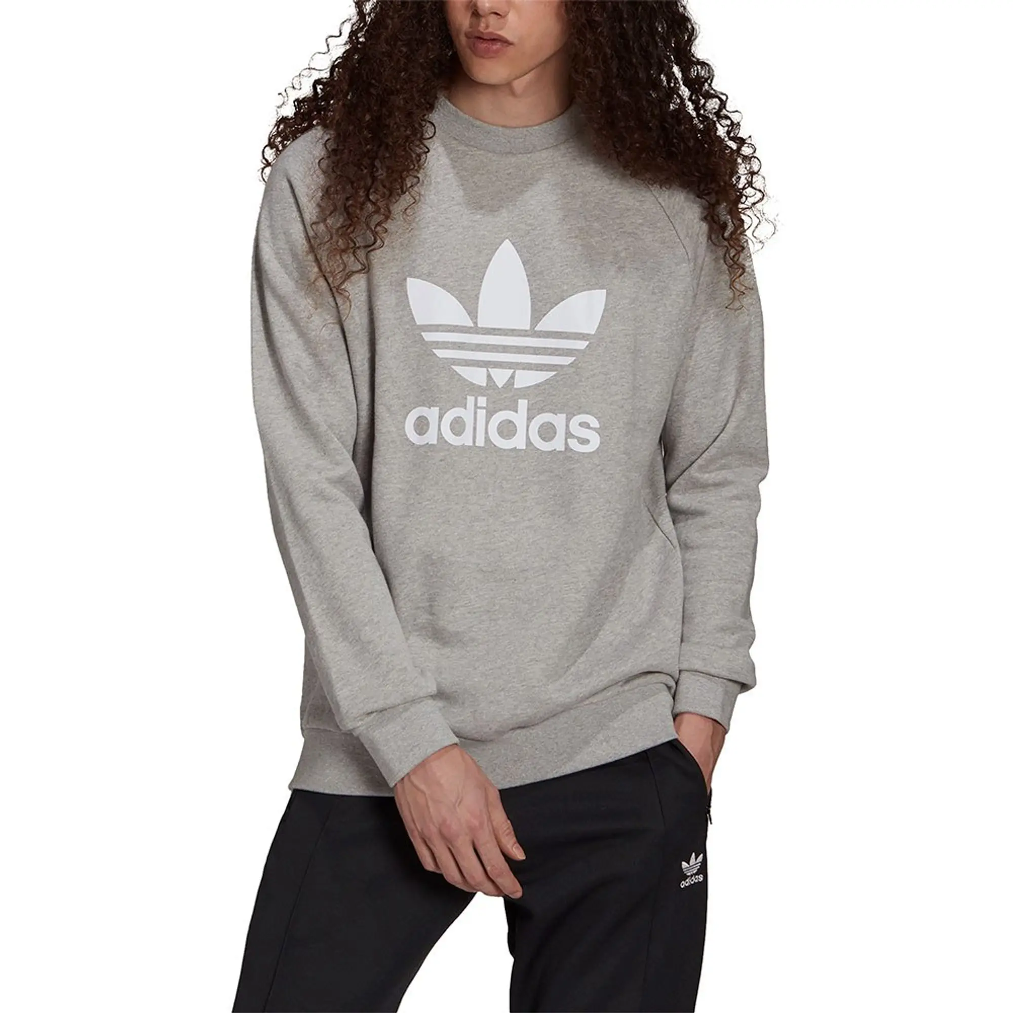 adidas Originals Sweatshirt Adidas Trefoil Crew Medium Grey Heather/ White Xxl