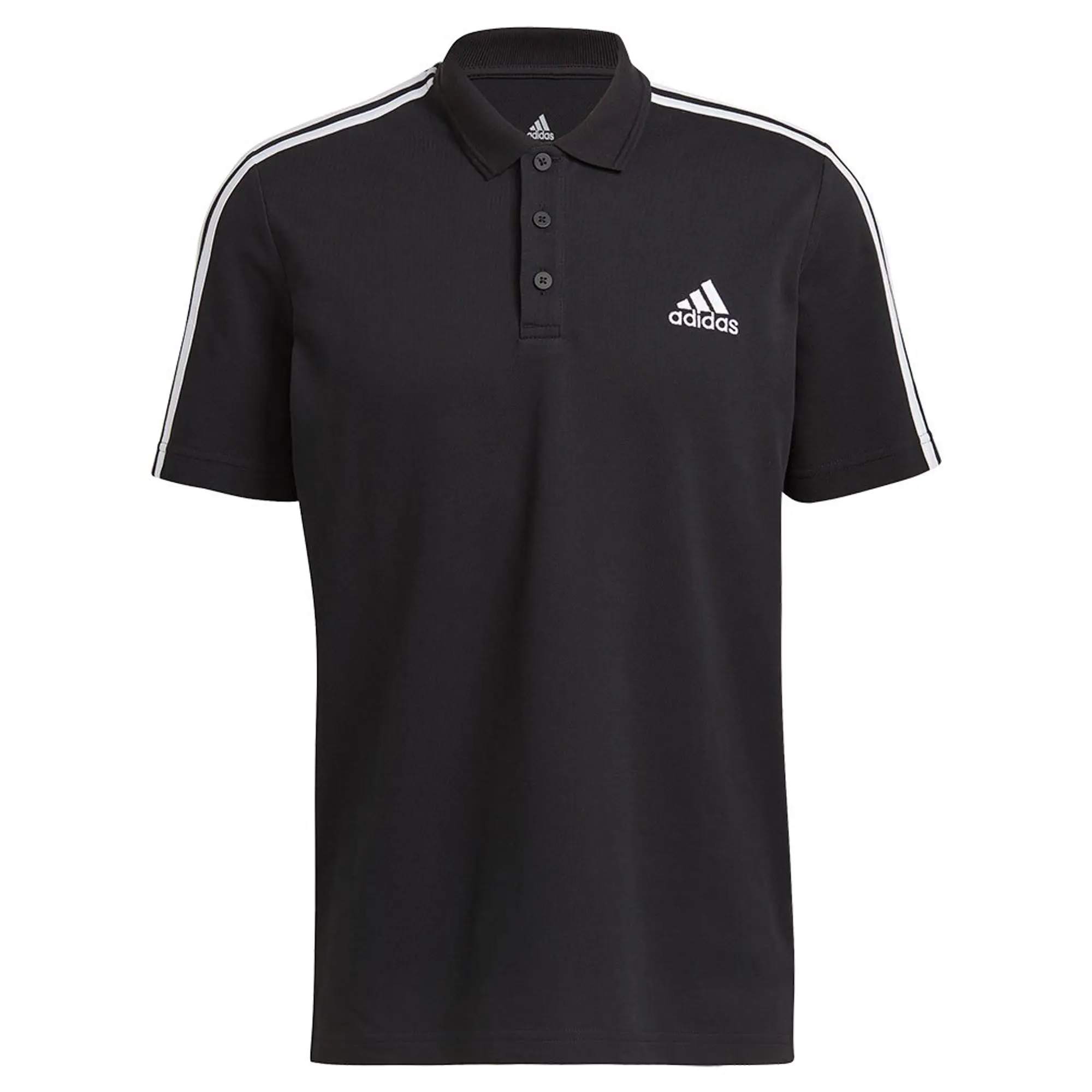 Manchester United adidas 3 Stripe Polo Shirt - Black - Mens