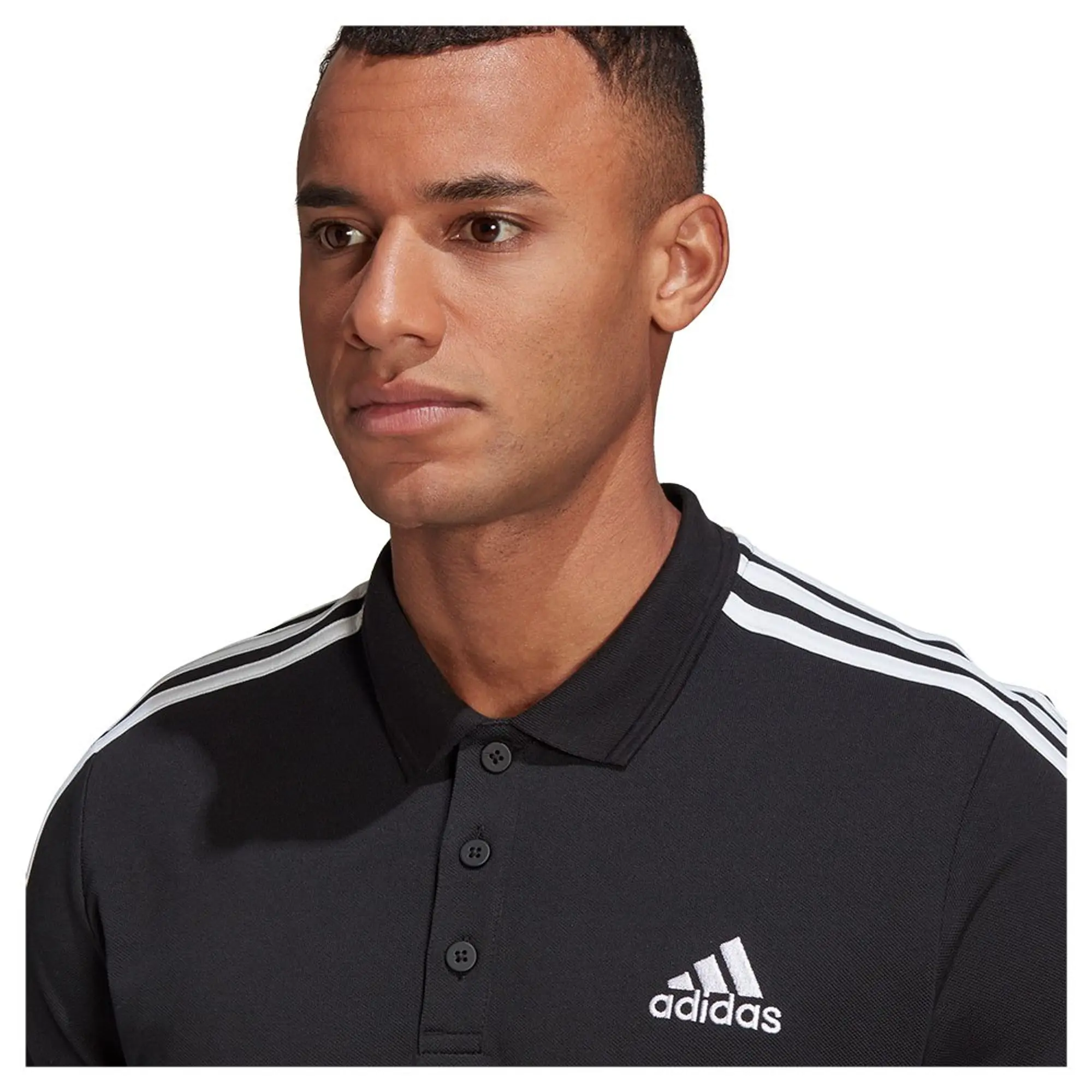 Manchester United adidas 3 Stripe Polo Shirt - Black - Mens