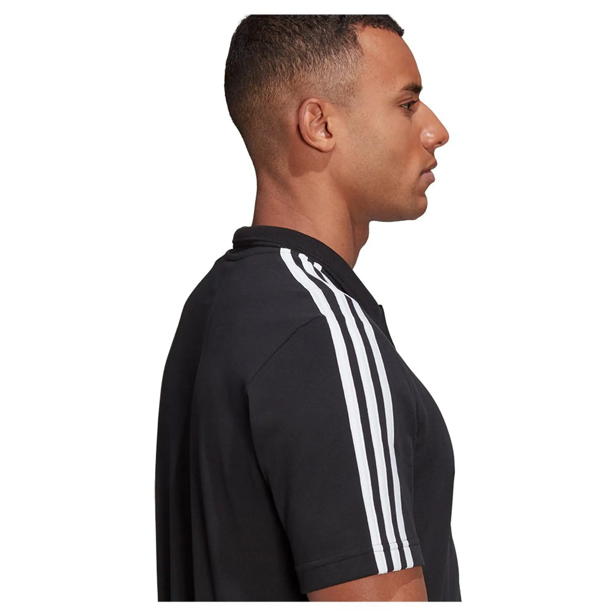 Manchester United adidas 3 Stripe Polo Shirt - Black - Mens