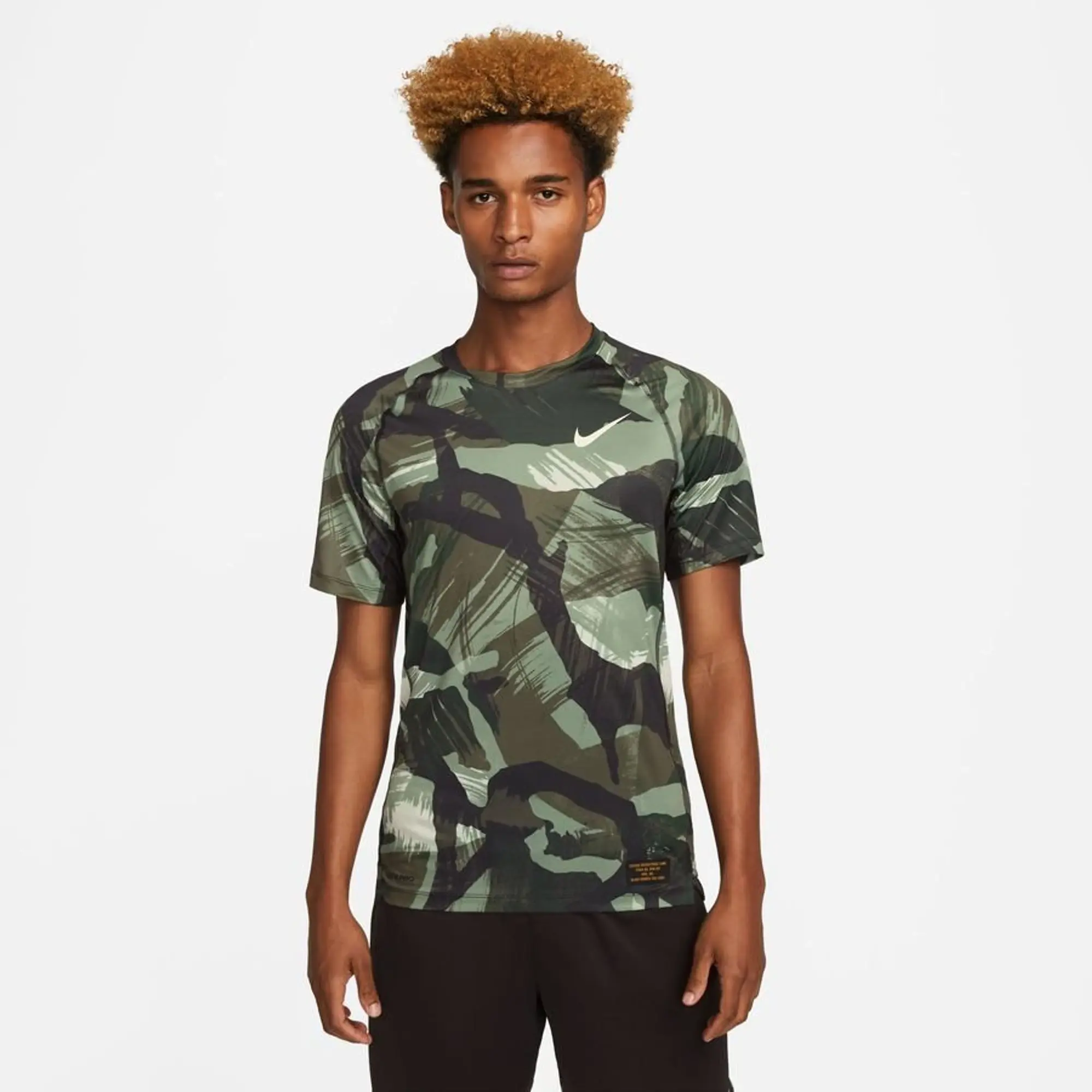 Nike Pro Training T Shirt Dri Fit Camo Green DQ8361 220 FOOTY.COM