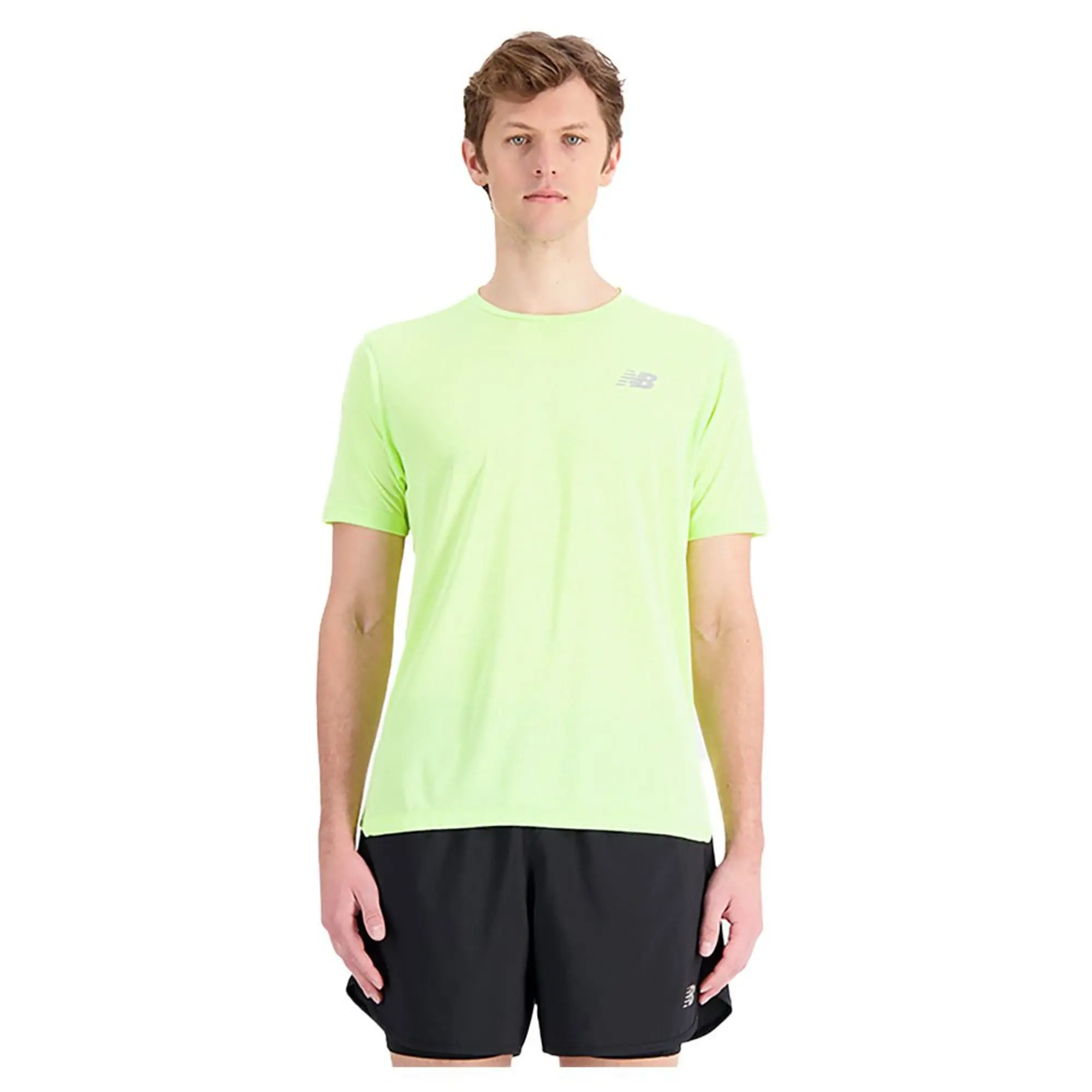 New Balance Men's Impact Run Short Sleeve in Yellow Poly Knit