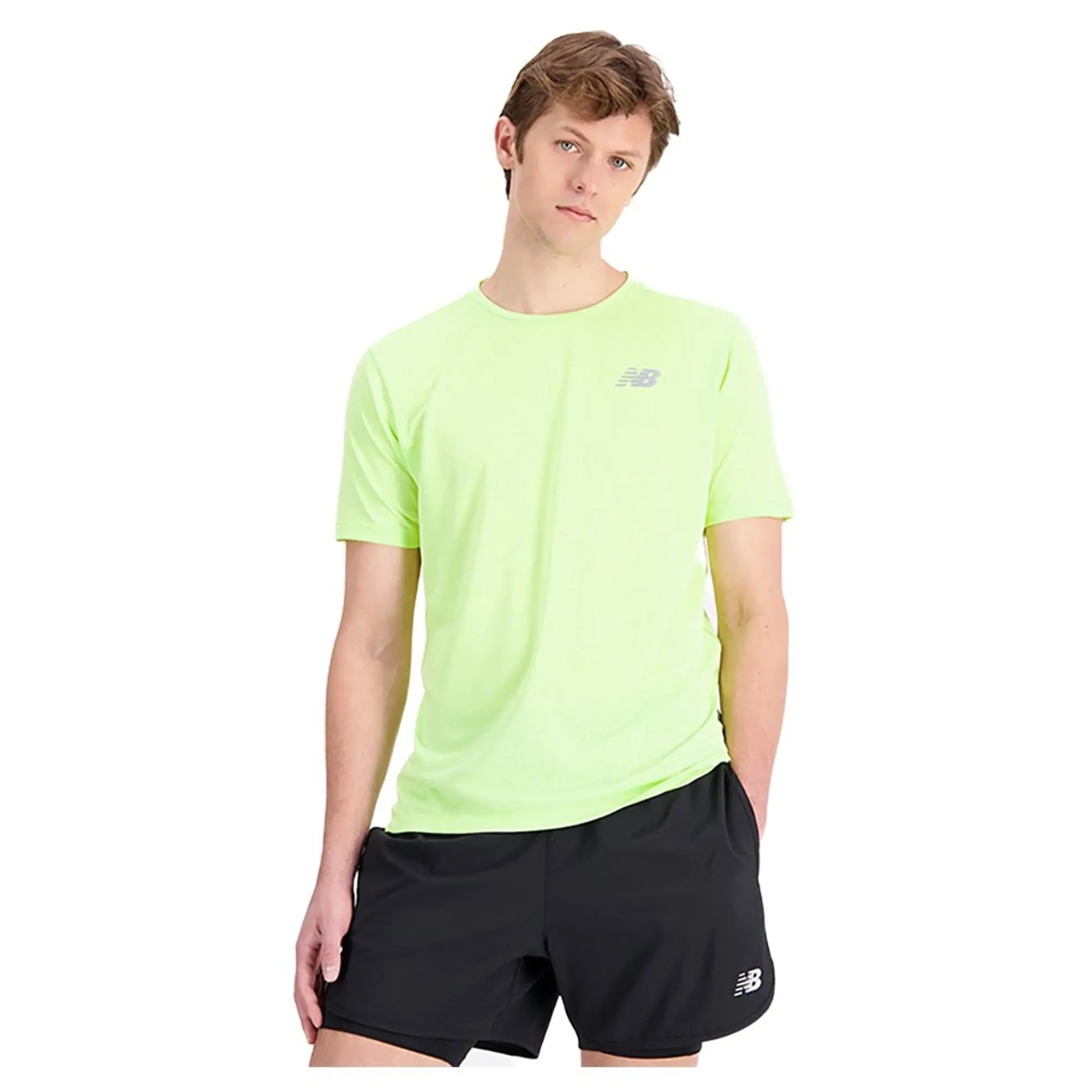 New Balance Men's Impact Run Short Sleeve in Yellow Poly Knit