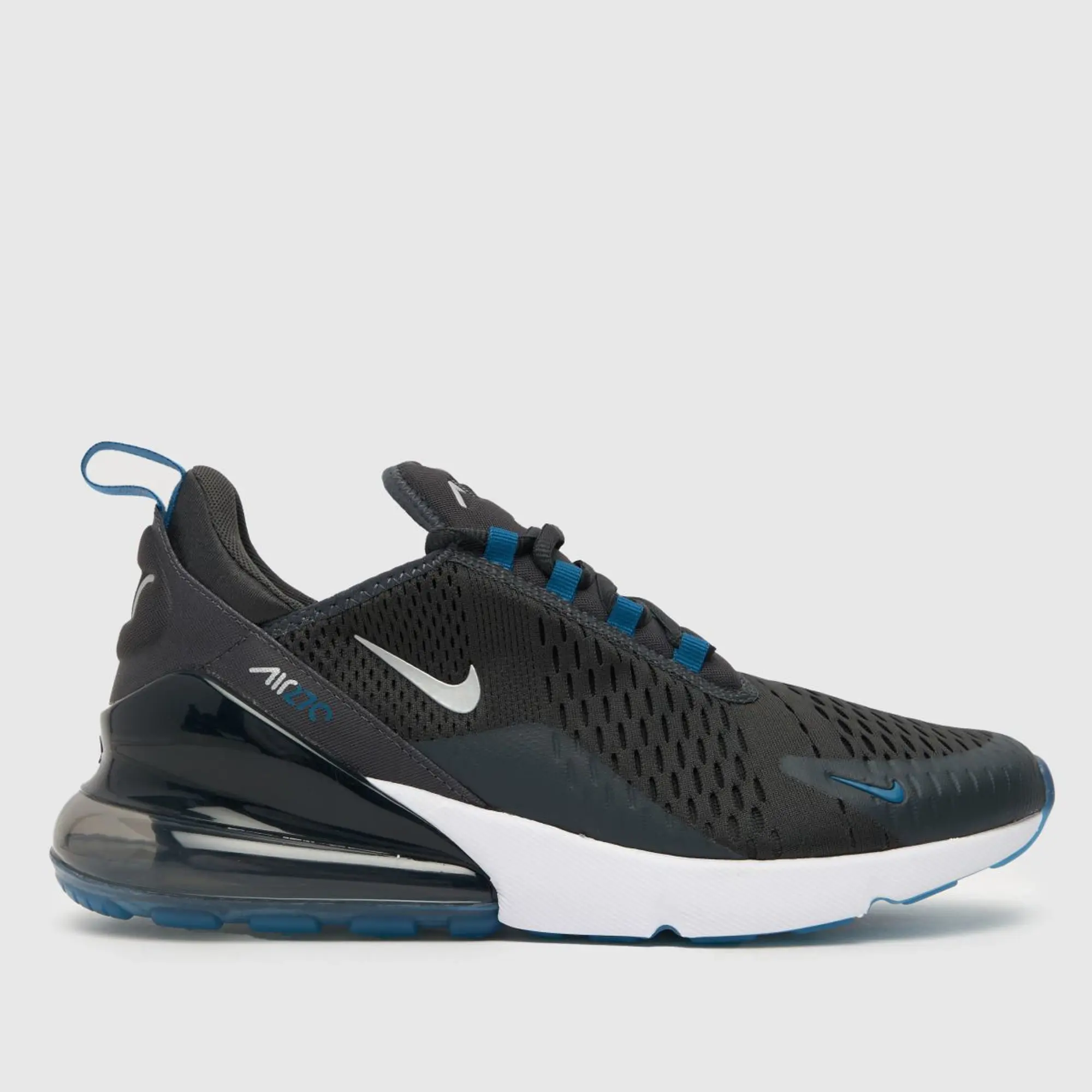 Nike Unisex Air Max 270 Trainers Anthracite/Metallic Silver/Industrial Blue - Black Textile