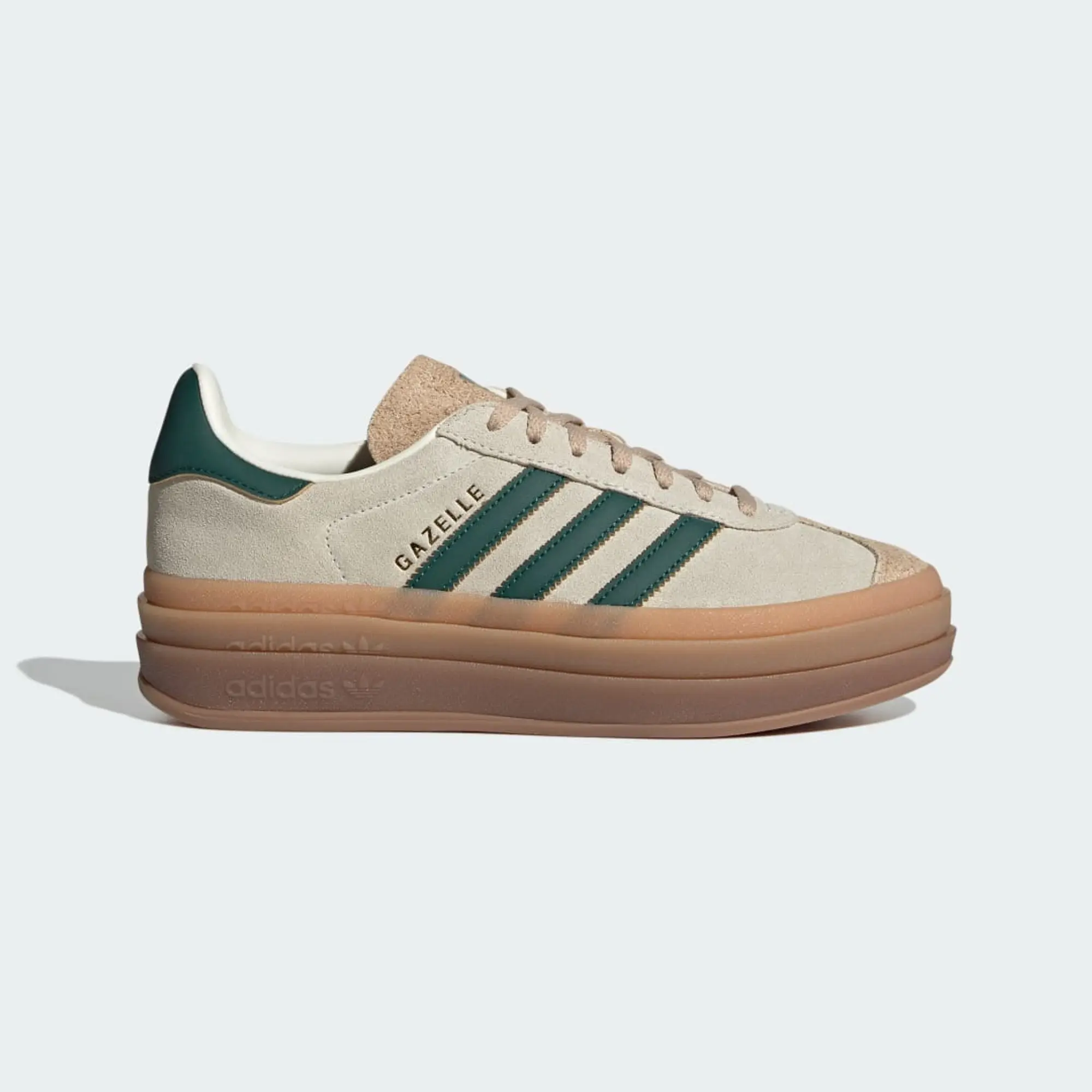 Adidas Originals Gazelle Bold Platform Trainers In Cream/Green With Gum Sole-White
