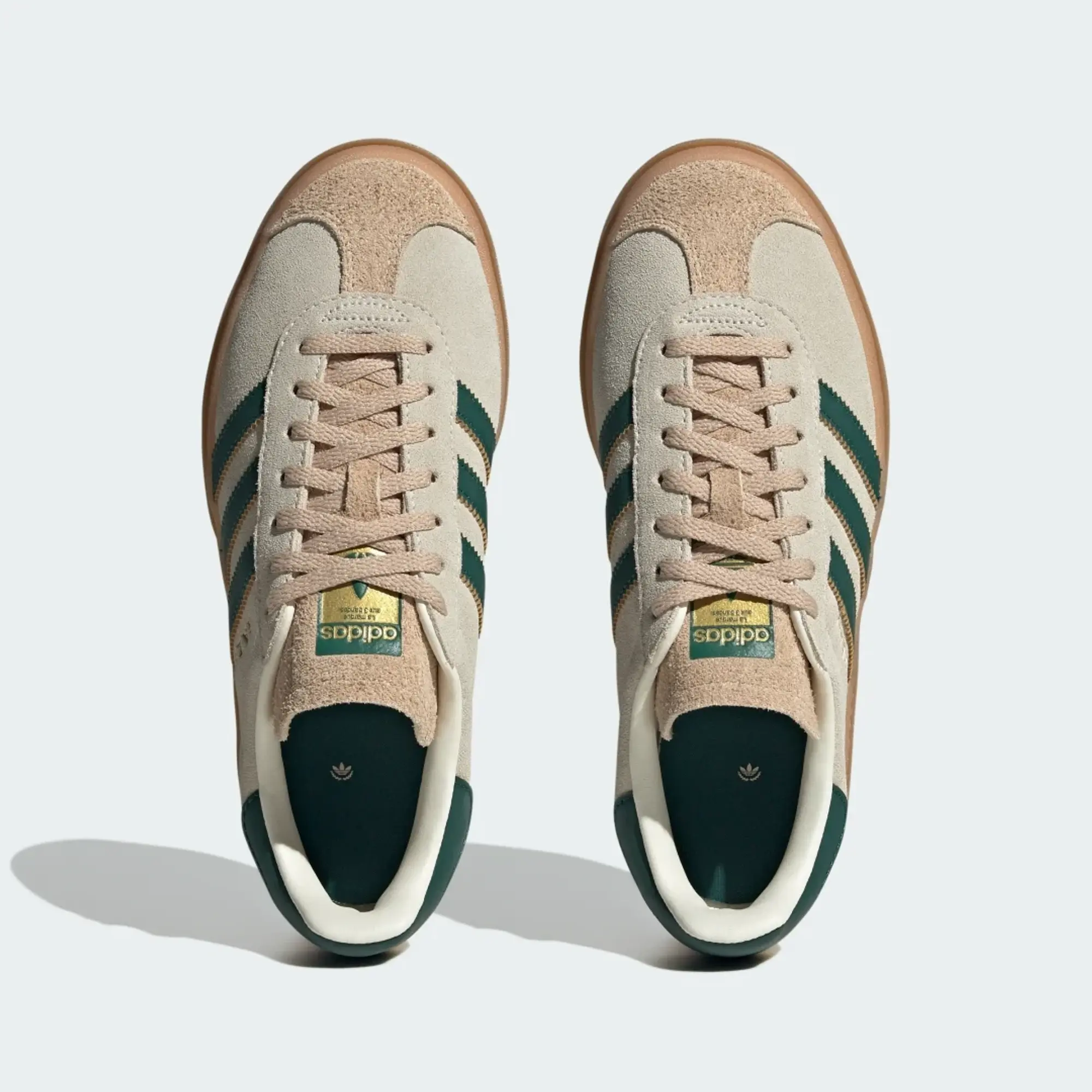 Adidas Originals Gazelle Bold Platform Trainers In Cream/Green With Gum Sole-White