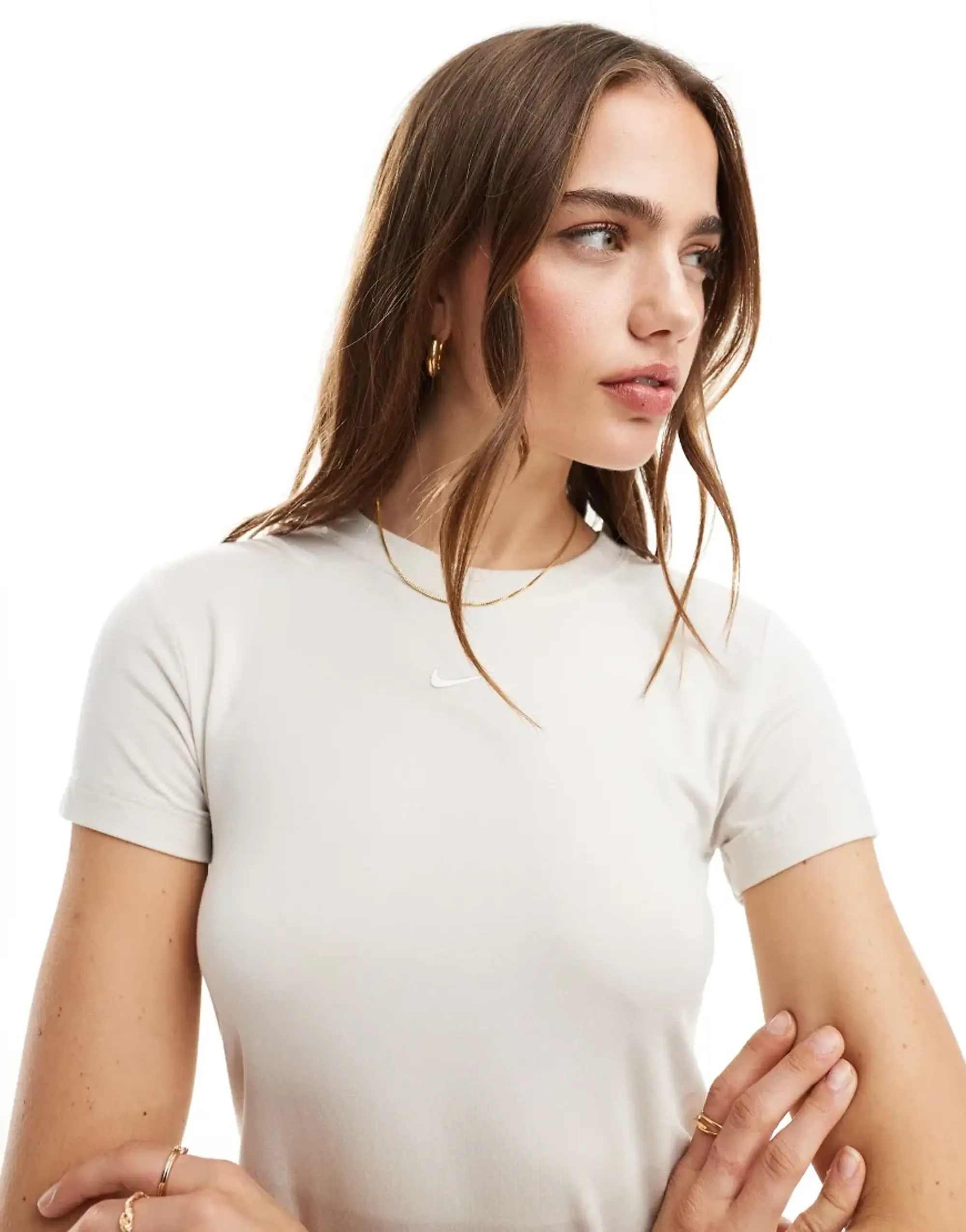 Nike Womens Chill Knit Crop T-Shirt - Beige - Size XL - Beige