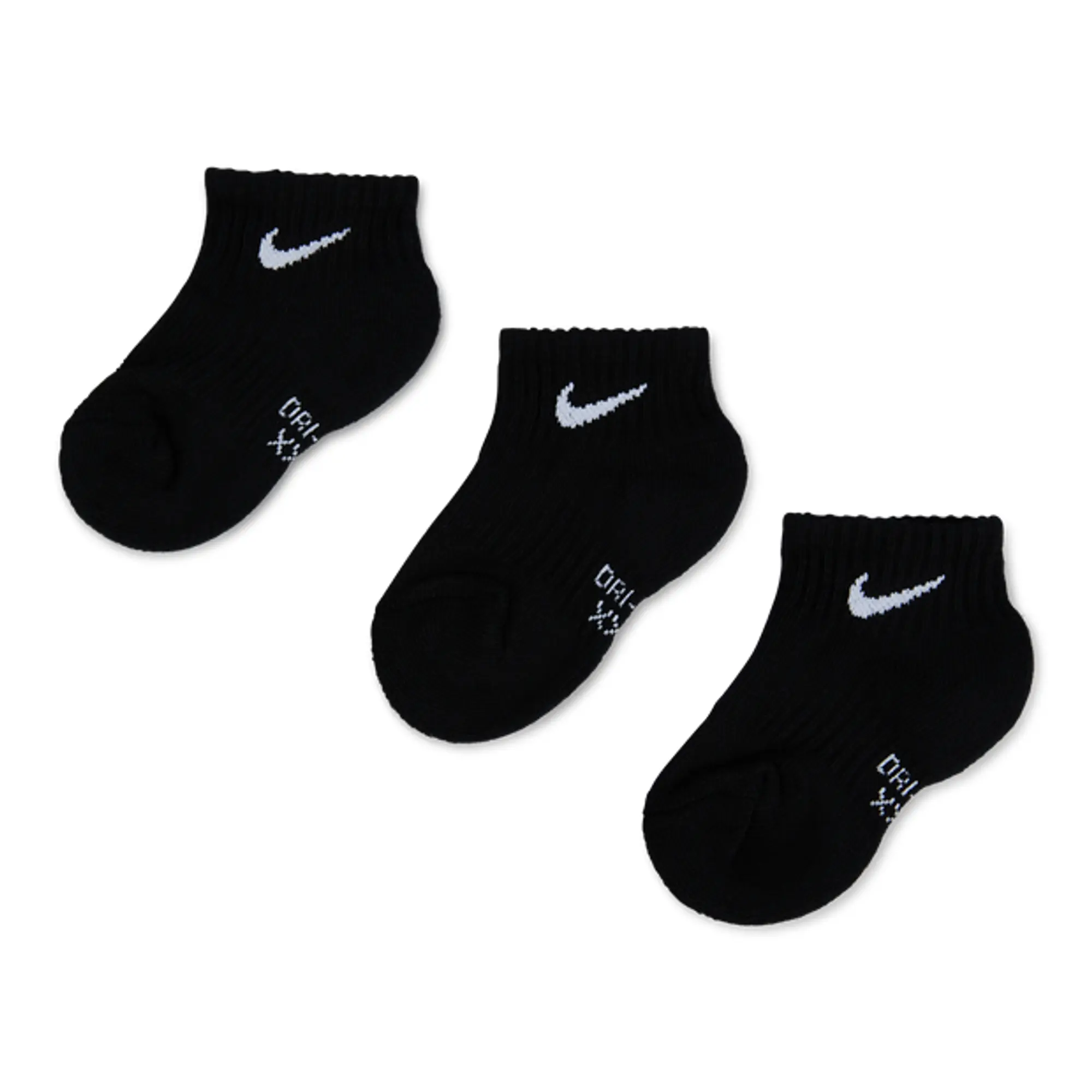 Nike Kids Drifit Performance Ankle 3pack Unisex Socks - Black