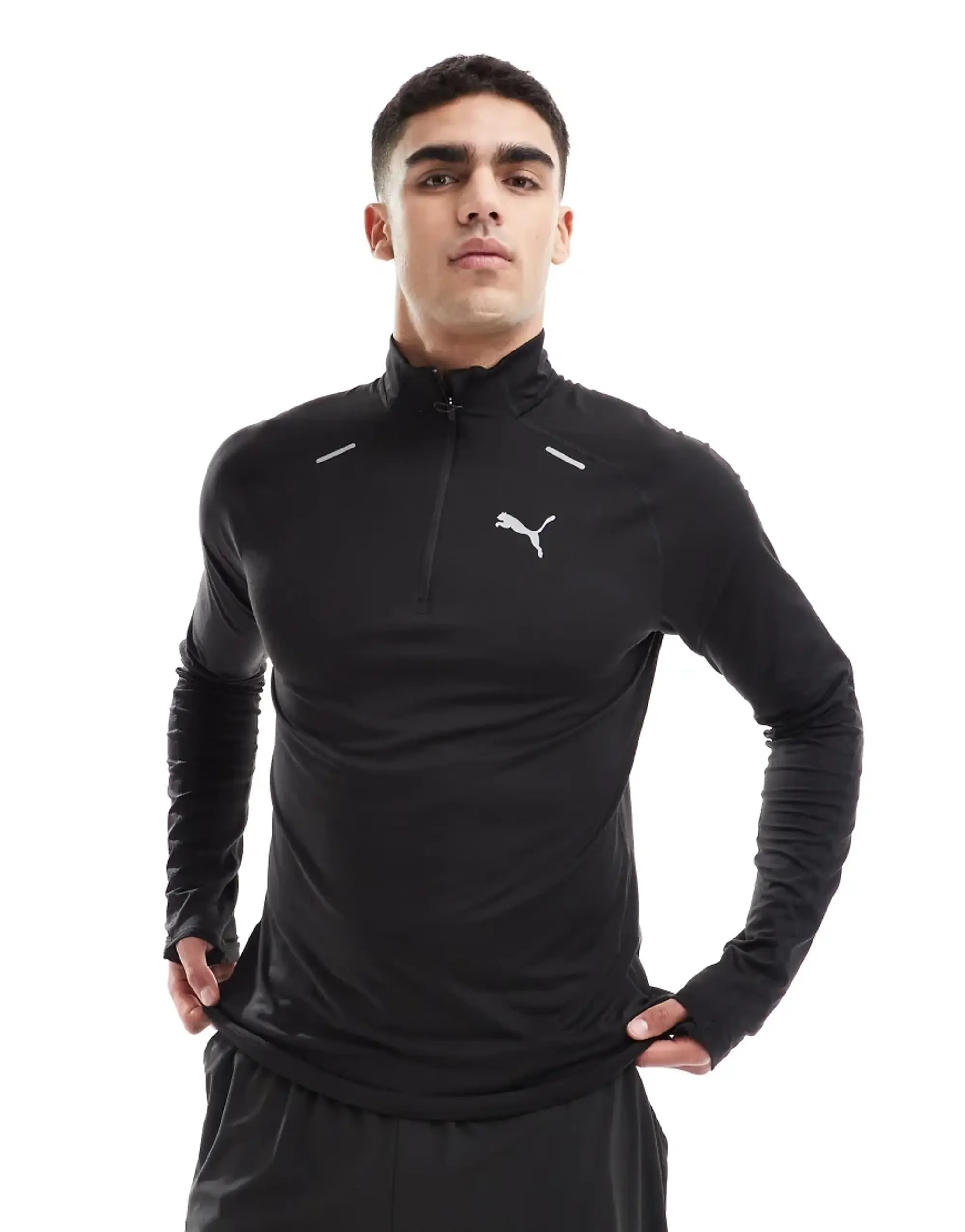 Puma RUN CLOUDSPUN Mens Quarter-Zip Top - Black Spandex