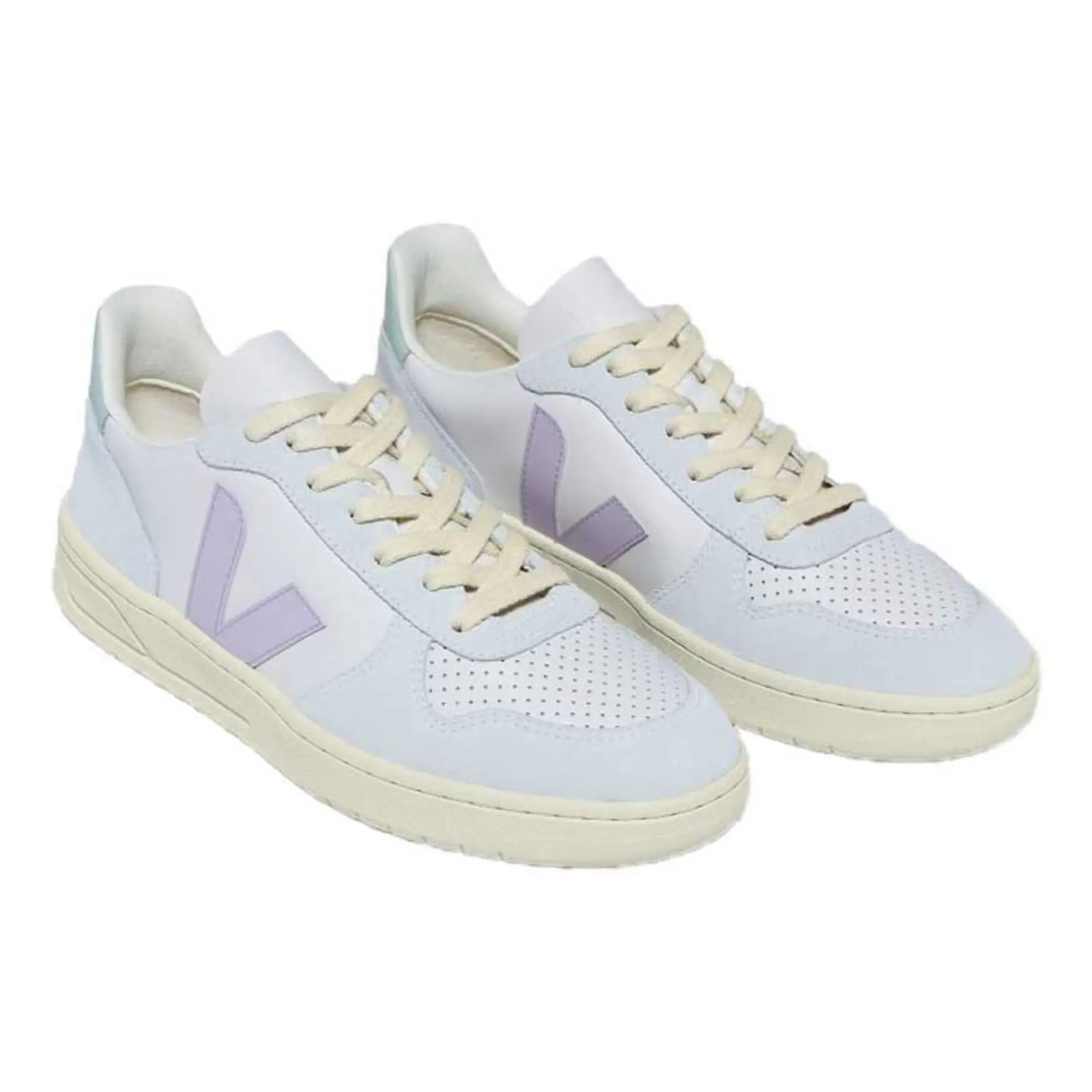 VEJA V-10 Leather Trainers, Gravel Parme/Menthol