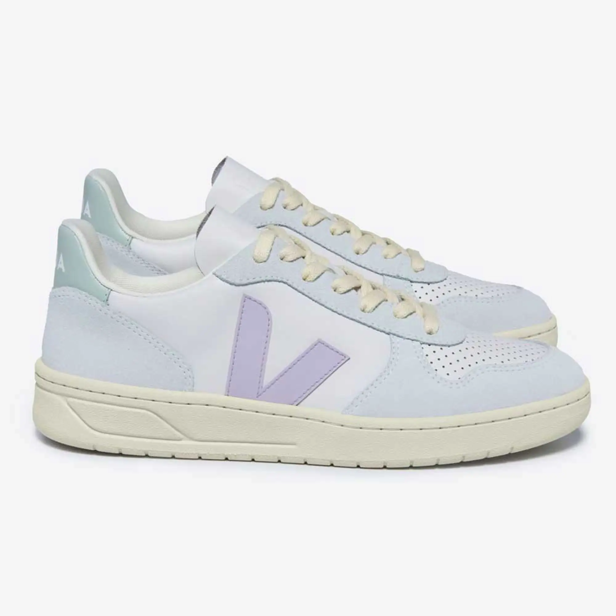 VEJA V-10 Leather Trainers, Gravel Parme/Menthol