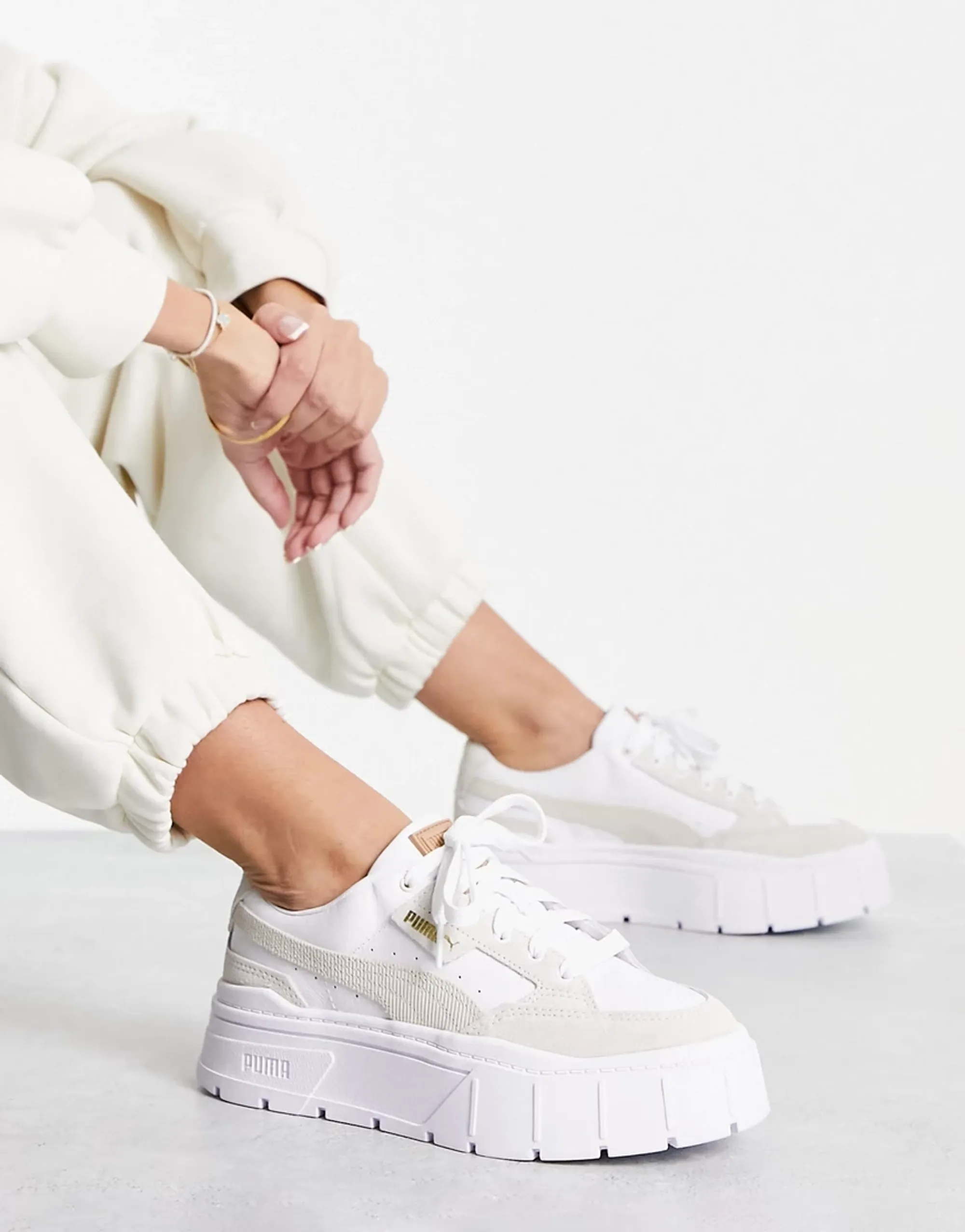 Puma Mayze Stack Cord Detail Trainers In White - White