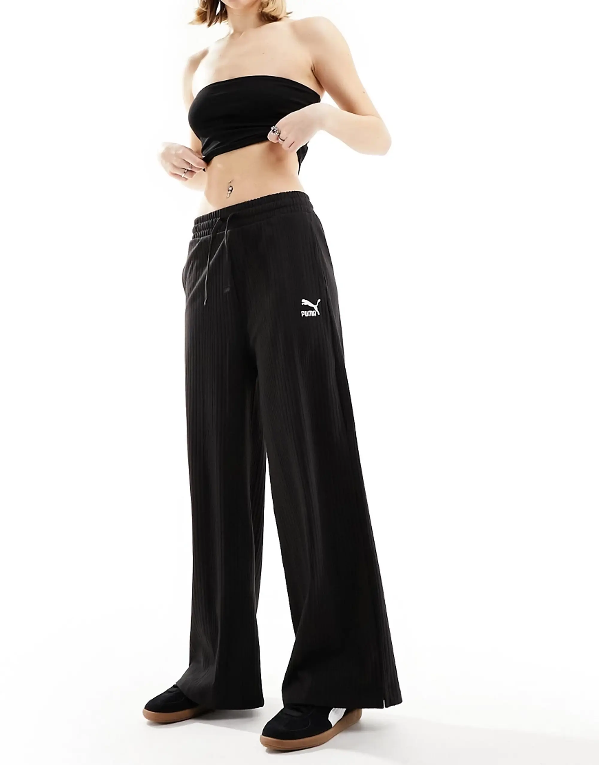 Puma Classics Ribbed Relaxed Trousers In Black