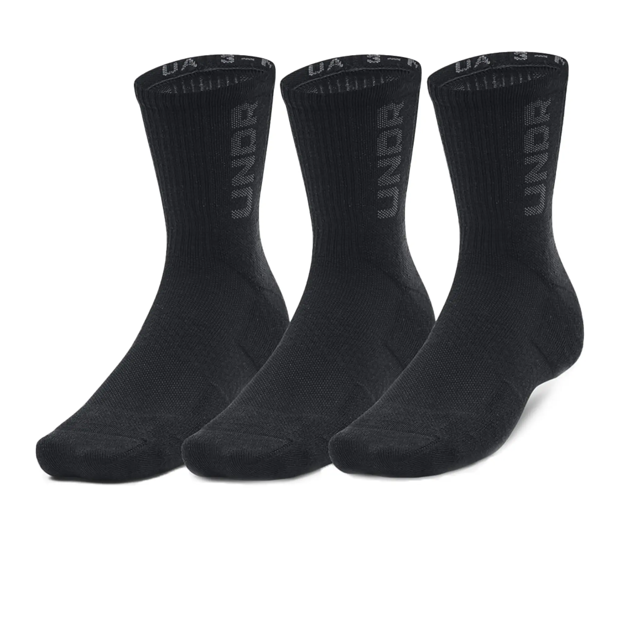 Unisex  Under Armour  3-Maker 3-Pack Mid-Crew Socks Black / Black / Pitch Gray XL