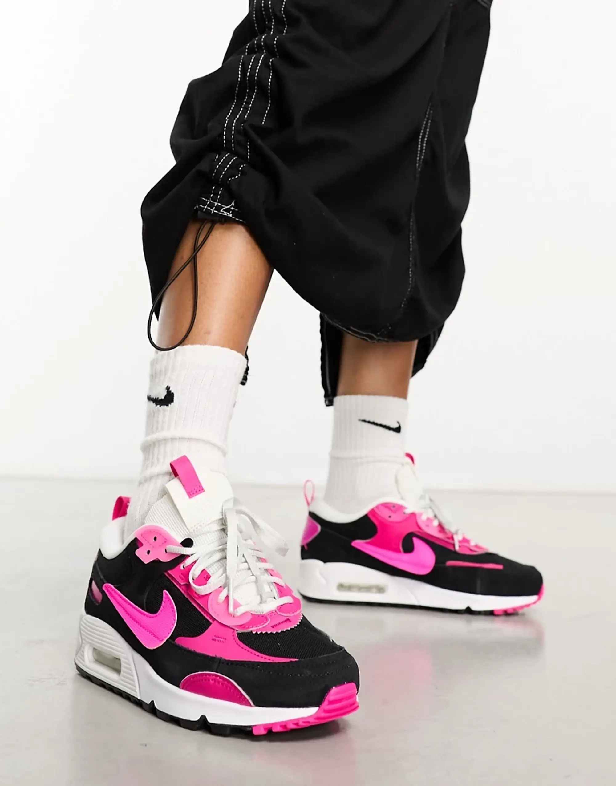 Nike Air Max 90 Futura Trainers In Black And Fierce Pink DV7190 101 FOOTY.COM