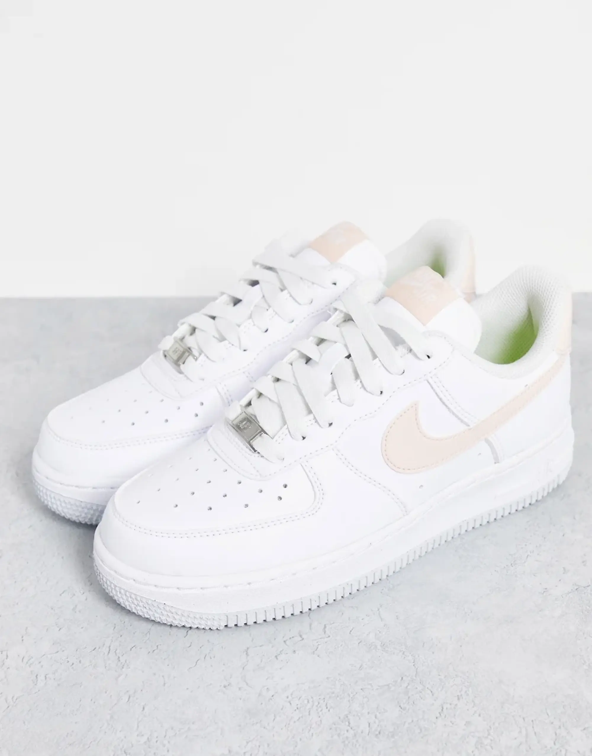 Nike Air Force 1 07 Essential Trainers In White And Coral Pink Pink DC9486 100 FOOTY.COM