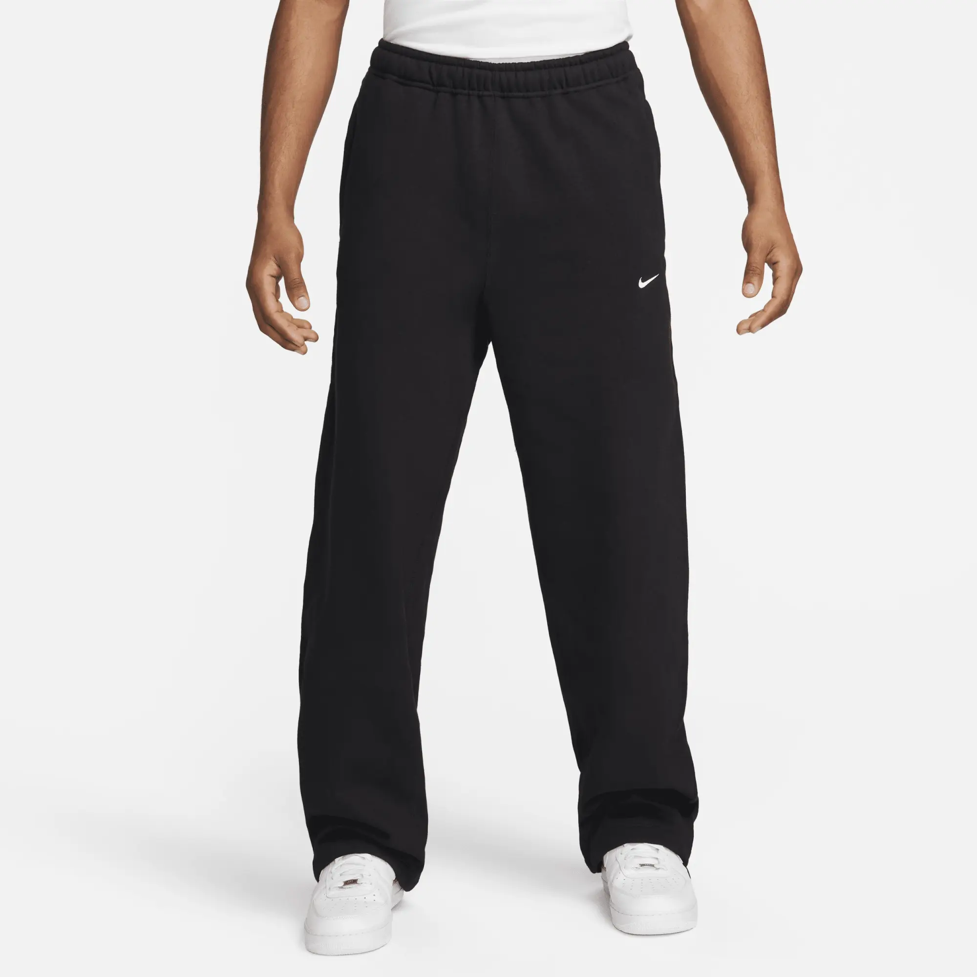 Nike Solo Swoosh Men's Open-Hem Fleece Trousers - Black - Fleece