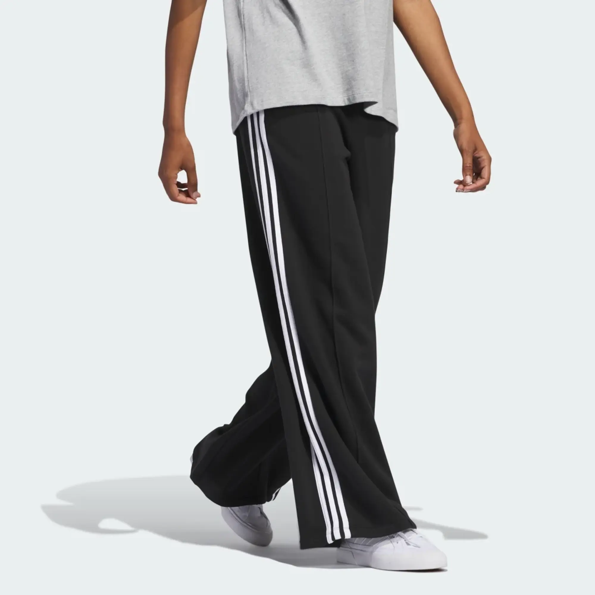 Adidas Originals 3-Stripes Loose French Terry Wide Leg Joggers In Black