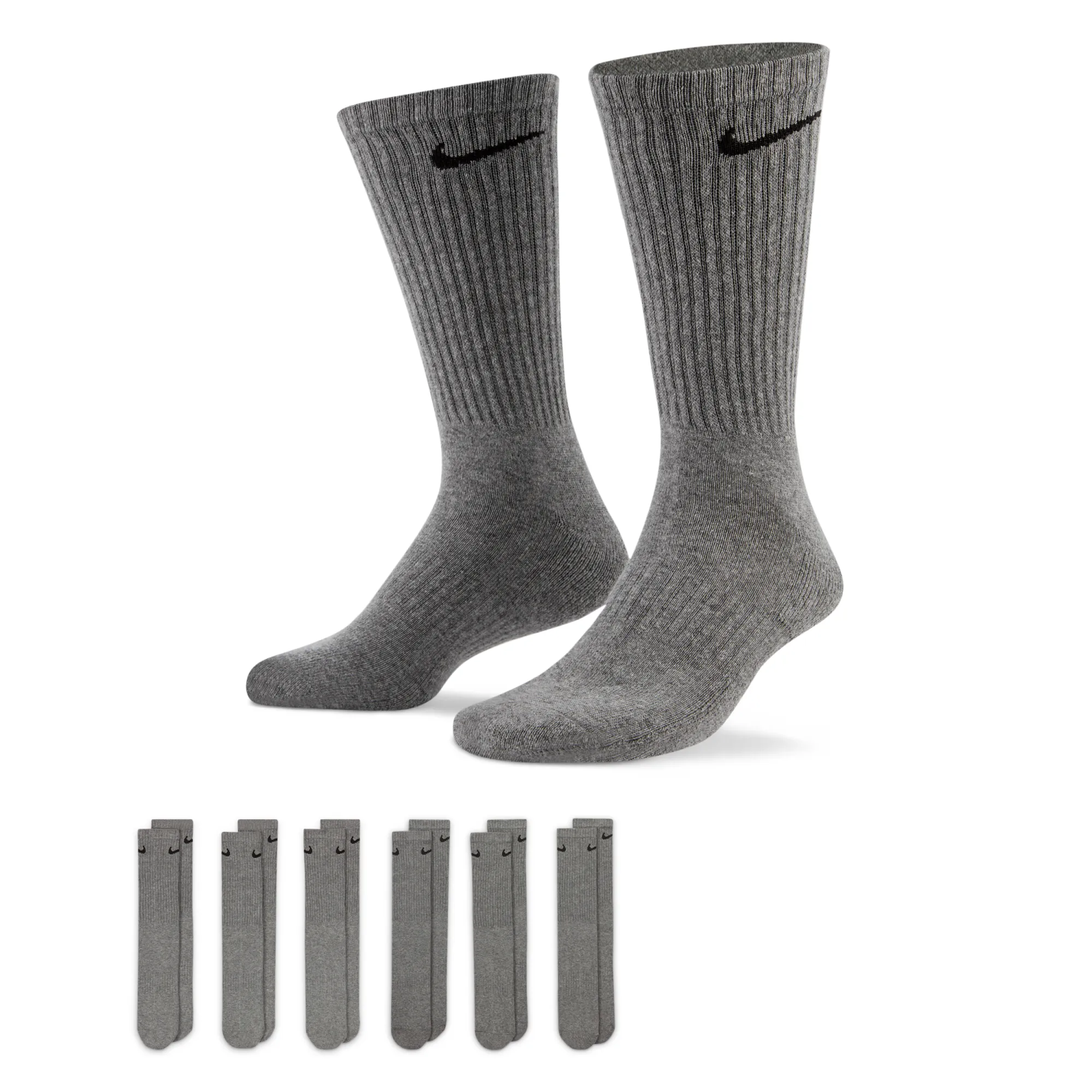 Nike Training Everyday Cushioned 6 Pack Crew Sock In Black-Grey