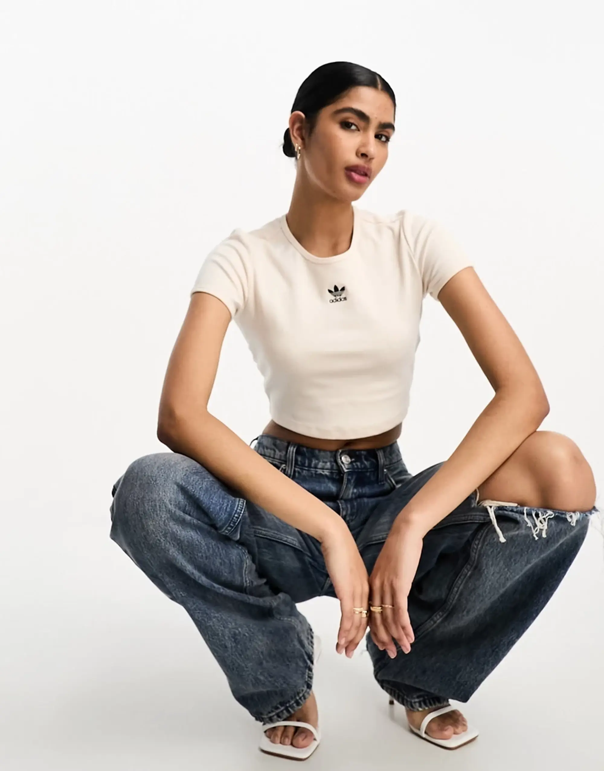 adidas Originals Womens Essentials Rib T-Shirt - White - Size XL - White