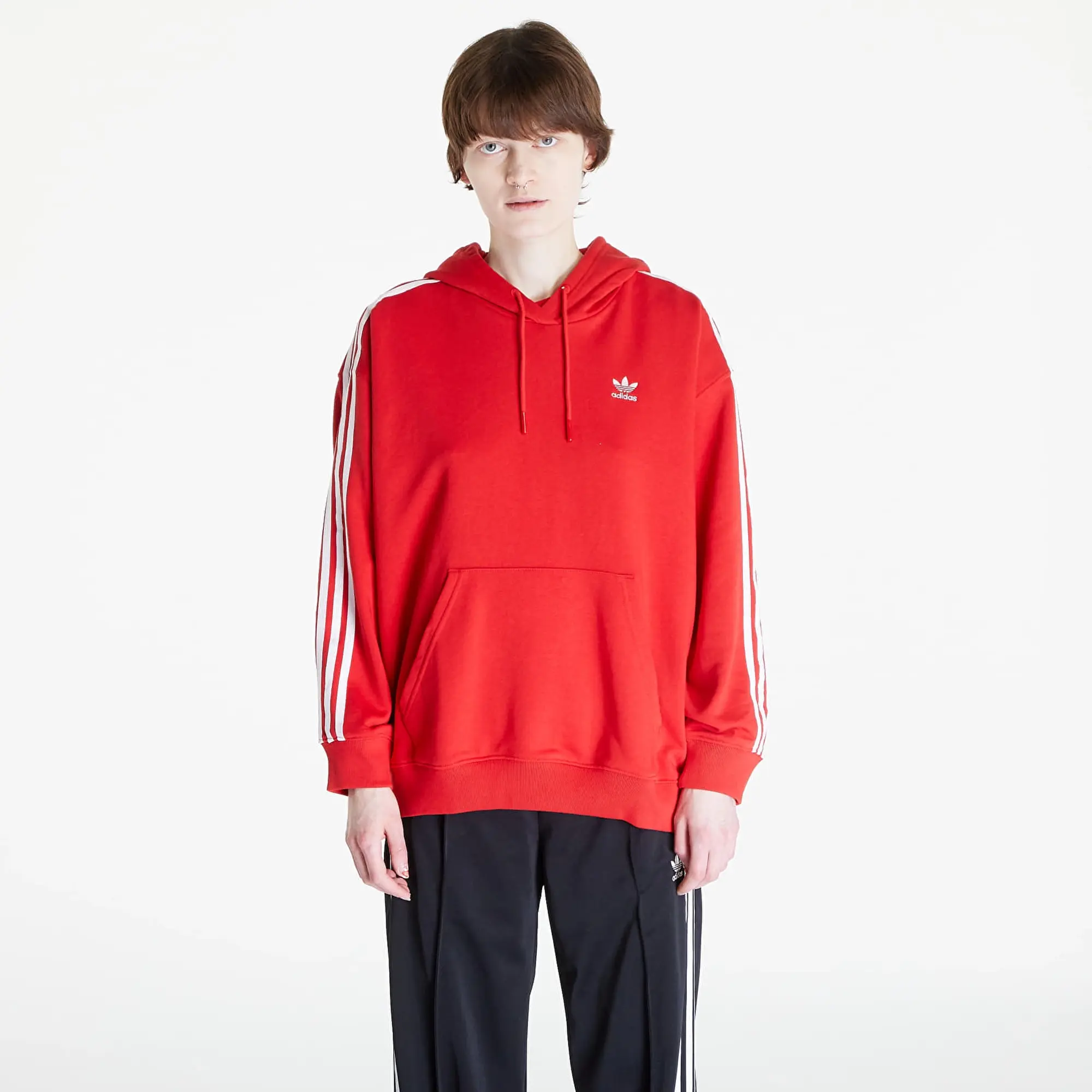 adidas Originals Women's 3 Stripe Oversized Hoodie - Red, Red