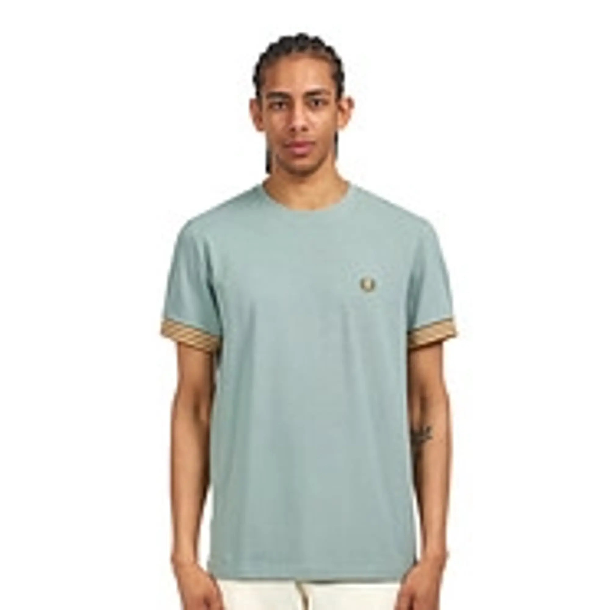Fred Perry Stripe Cuff T-Shirt, Silver Blue