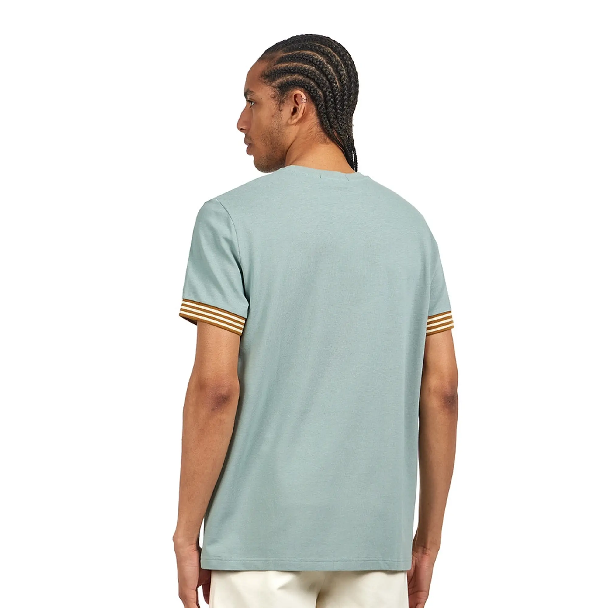 Fred Perry Stripe Cuff T-Shirt, Silver Blue
