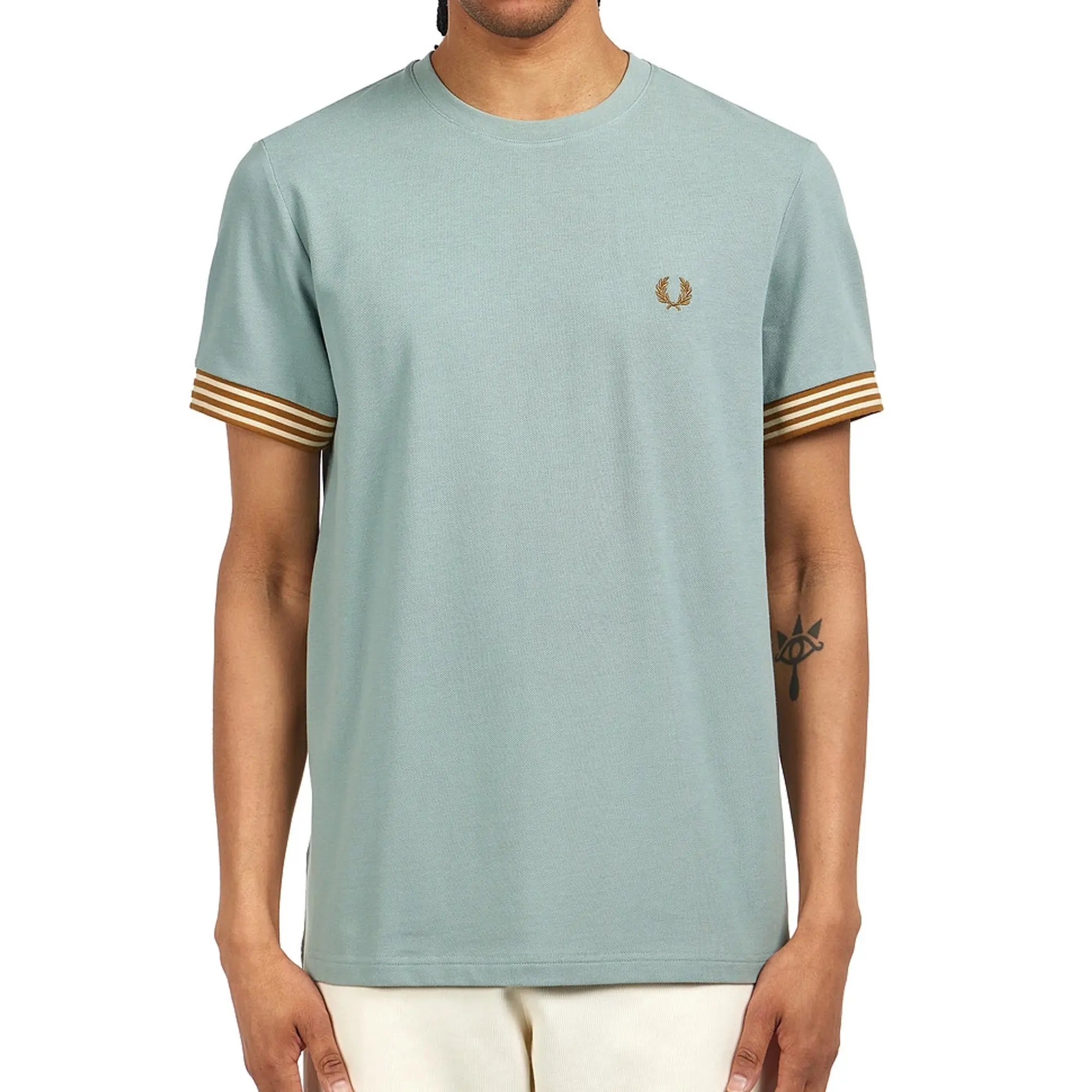Fred Perry Stripe Cuff T-Shirt, Silver Blue