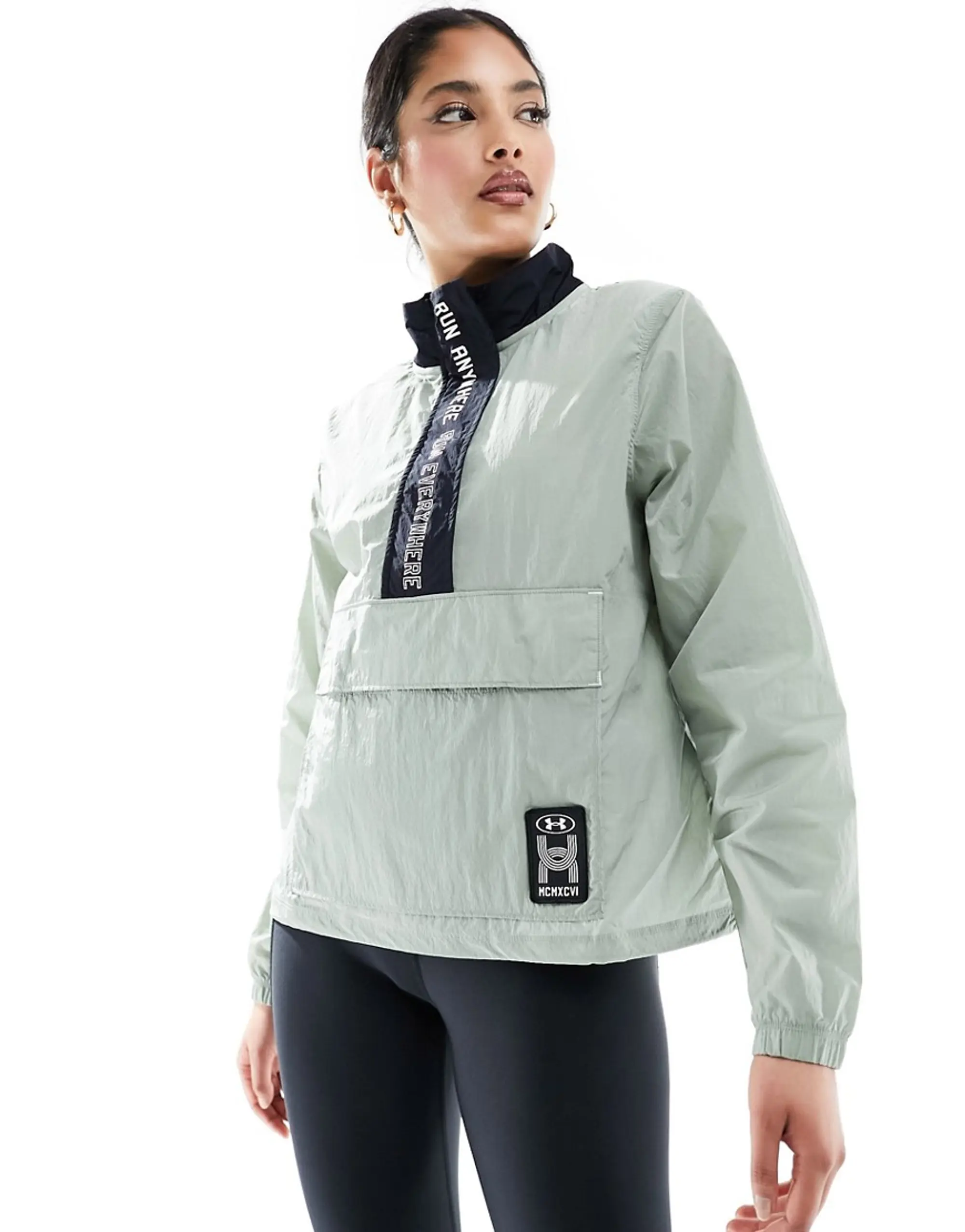 Under Armour Run Everywhere Pullover Sweat In Khaki-Green