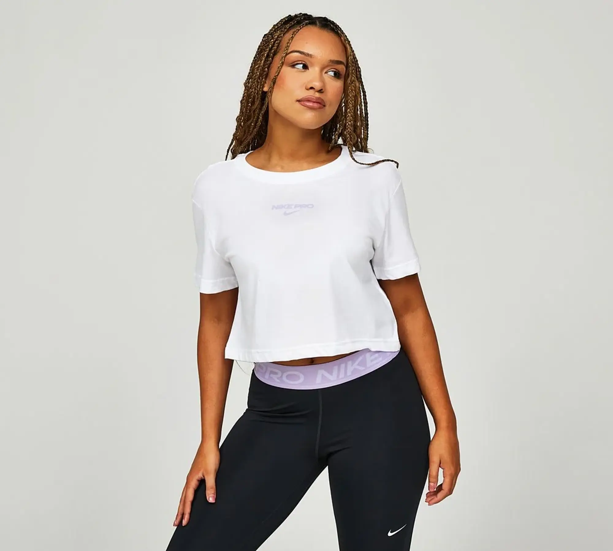 Nike Womens Dri-FIT Pro Short Sleeve Cropped T-Shirt - White - Size XL - White