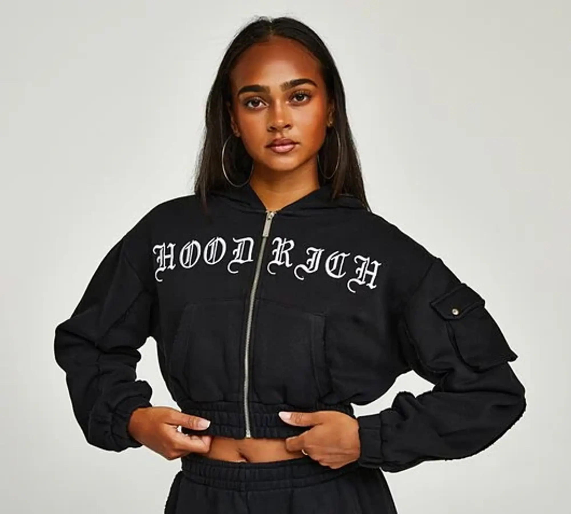 Hoodrich Womens OG Dusk Full Zip Crop Hoodie - Black - Size M - Black