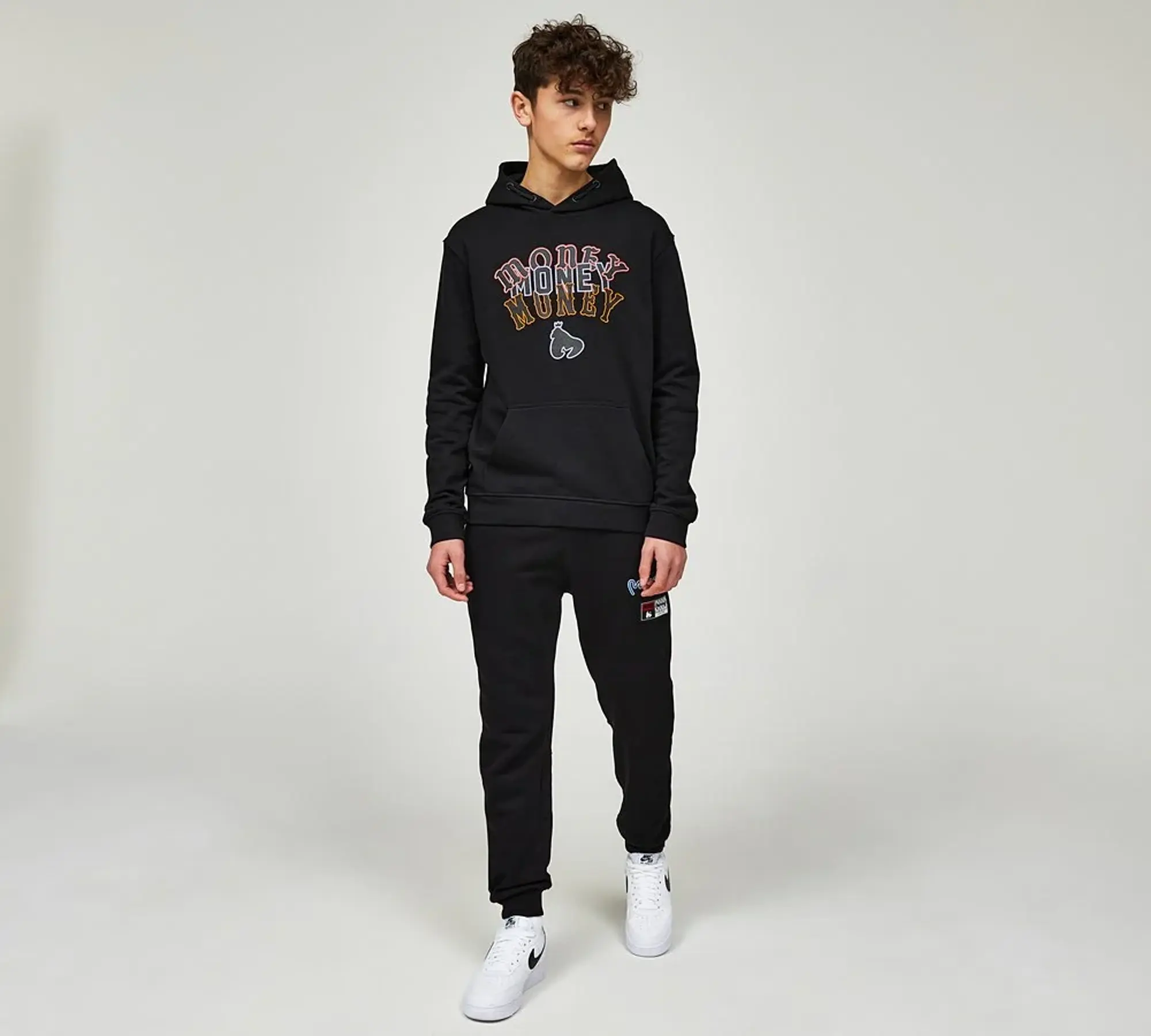 Money Clothing Junior Multi Logo Overhead Hoodie - Black - Size 10-11Y - Black