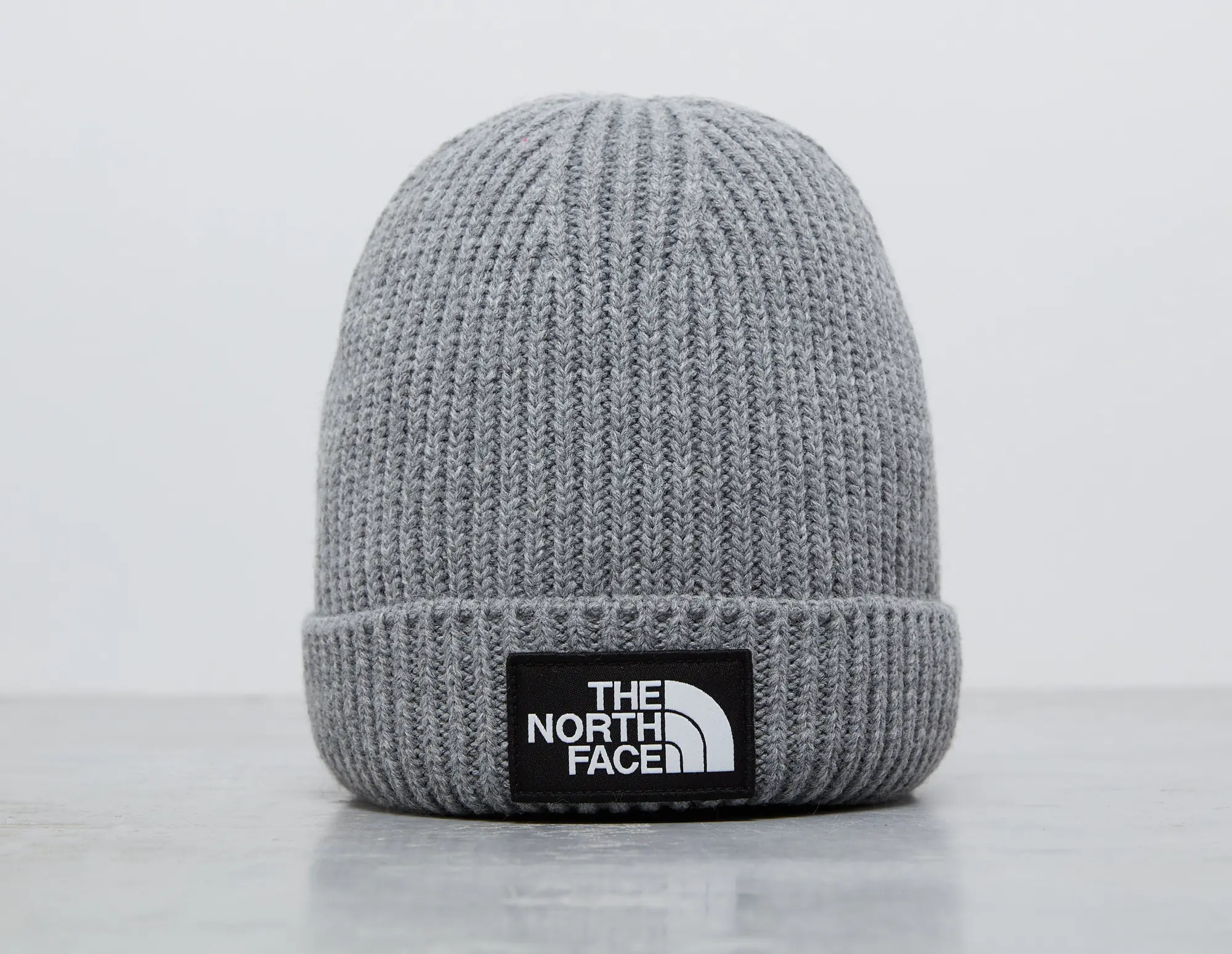 The North Face Logo Box Cuffed Beanie Hat - Grey, Grey