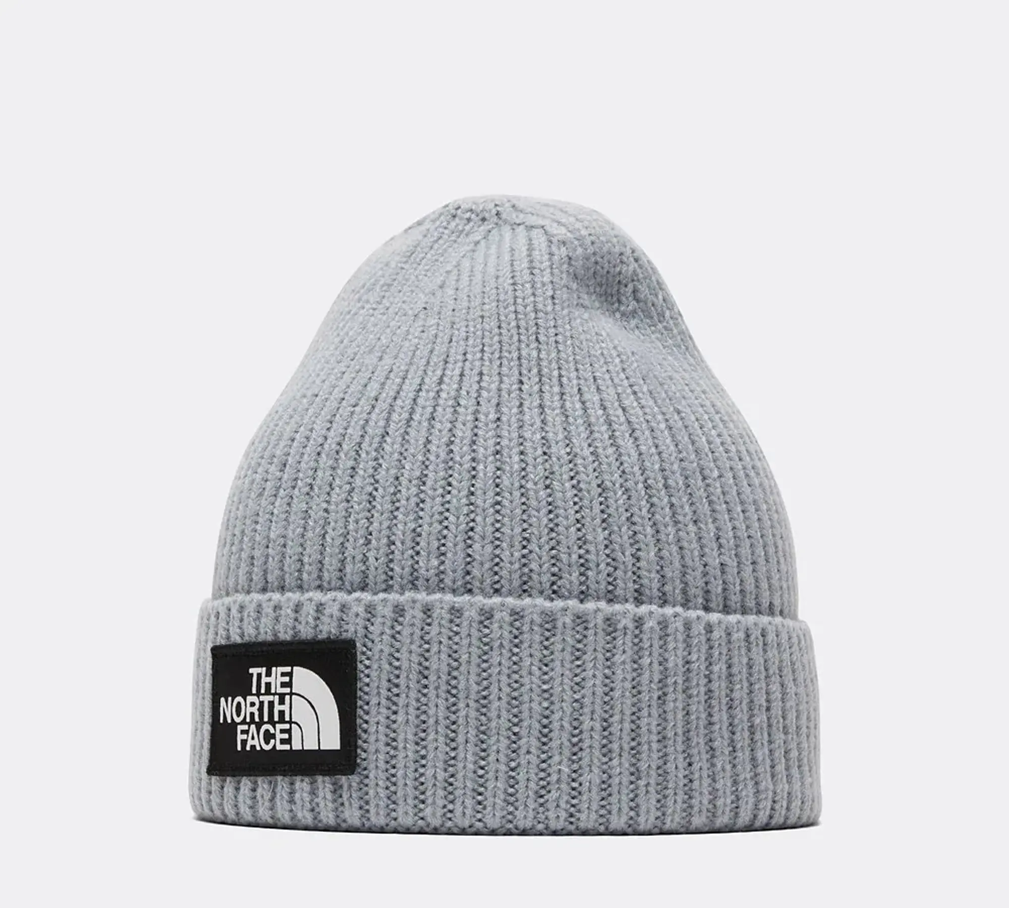 The North Face Logo Box Cuffed Beanie Hat - Grey, Grey