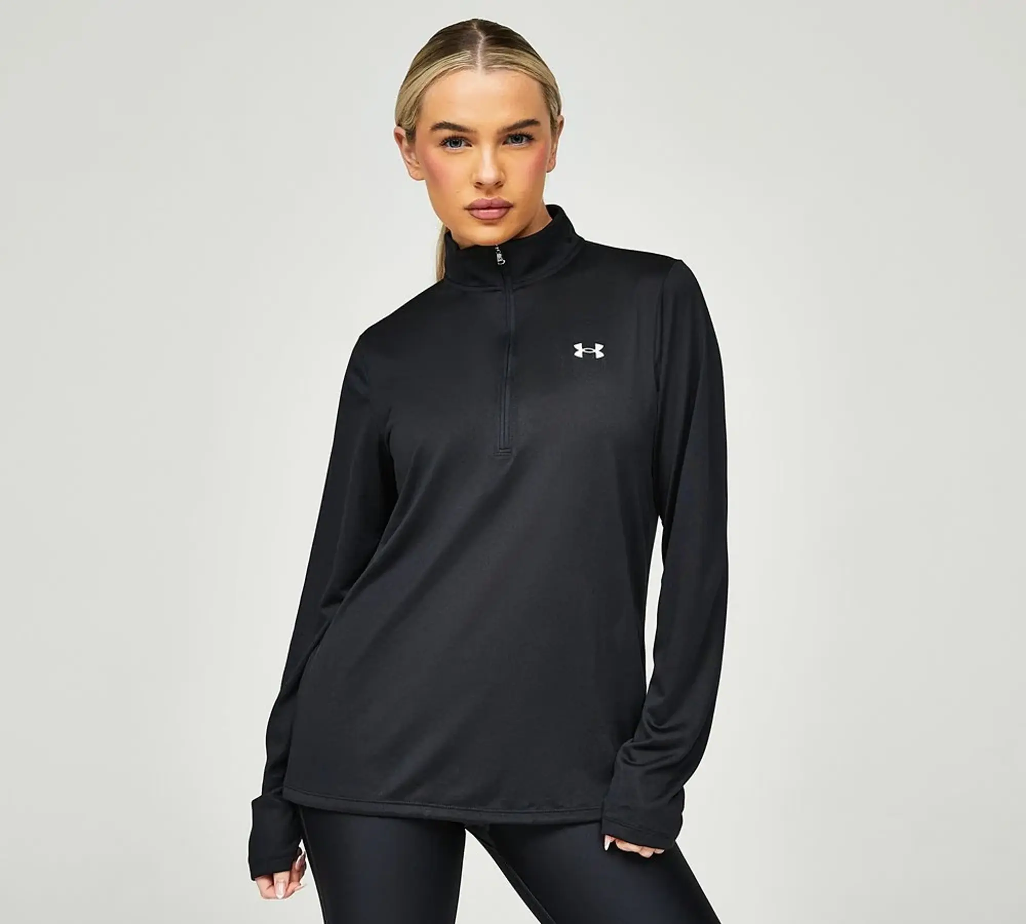 Under Armour Womens Tech Twist Half Zip T-Shirt - Black - Size L - Black