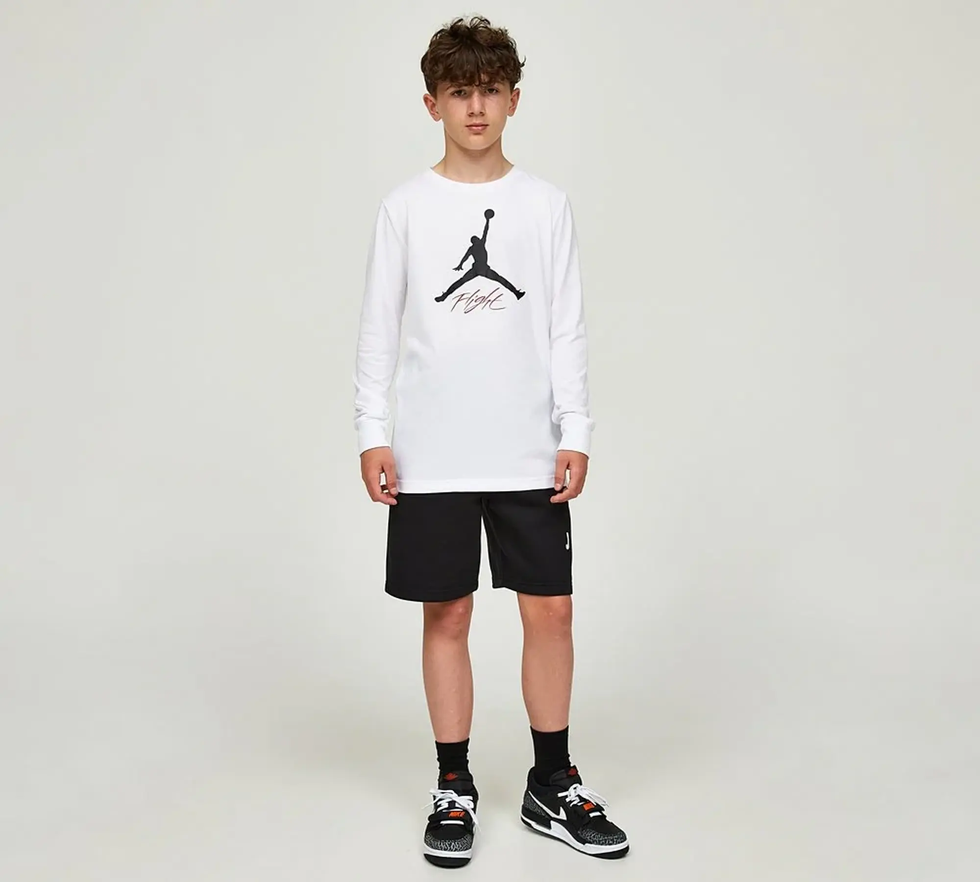 Nike Jordan Jordan Junior Baseline Flight Long Sleeve T-Shirt - White - Size S/B - White
