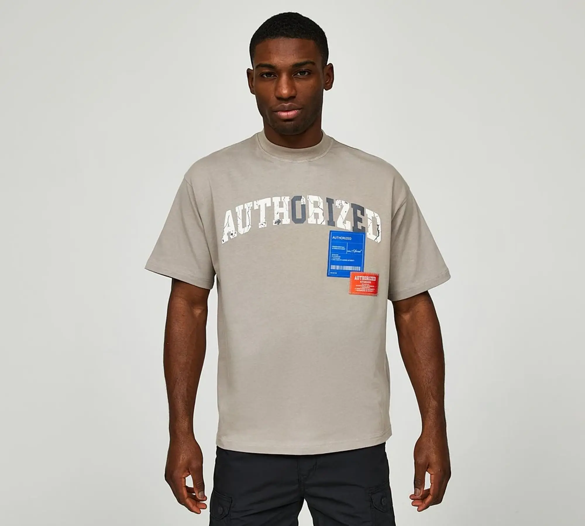 Authorized Distressed Arch Front Logo Relaxed T-Shirt - Grey - Size S - Grey